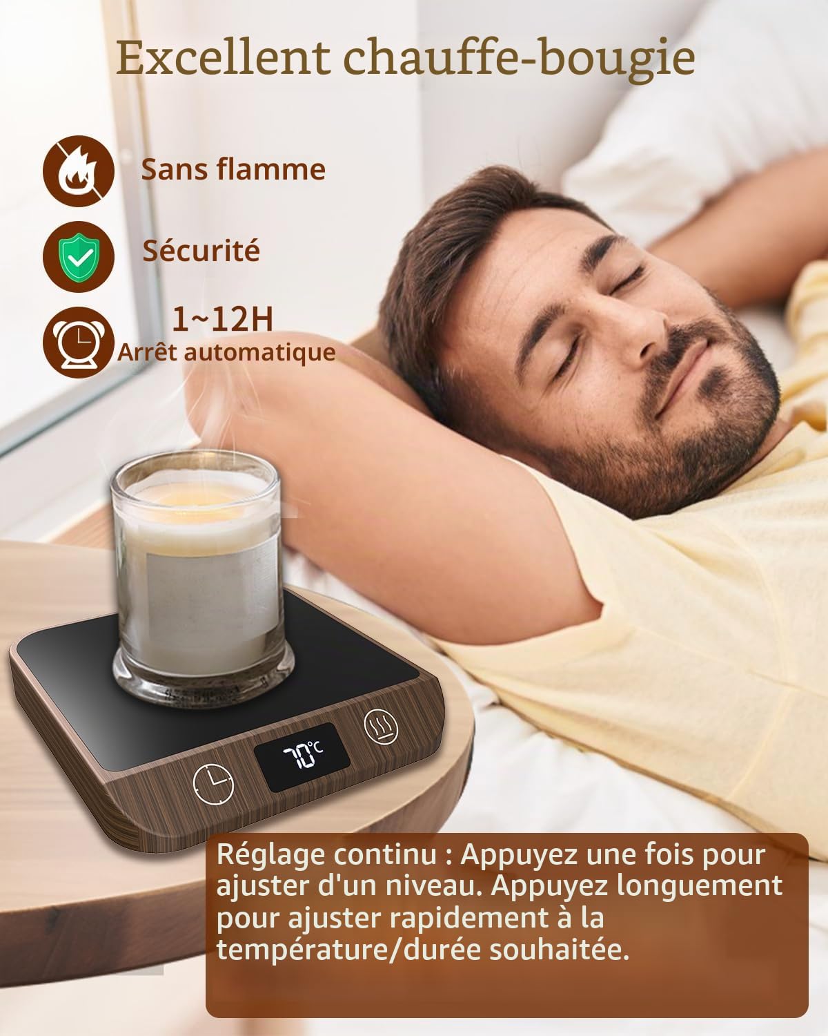 MYMULIKE Chauffe-tasse à café, chauffe-tasse pour bureau, avec 6 températures (45 ℃ à 70 ℃ avec écran LED, chauffe-tasse et minuterie de 1 à 12 heures, pour voiture, café, thé, lait, chauffe-bougie