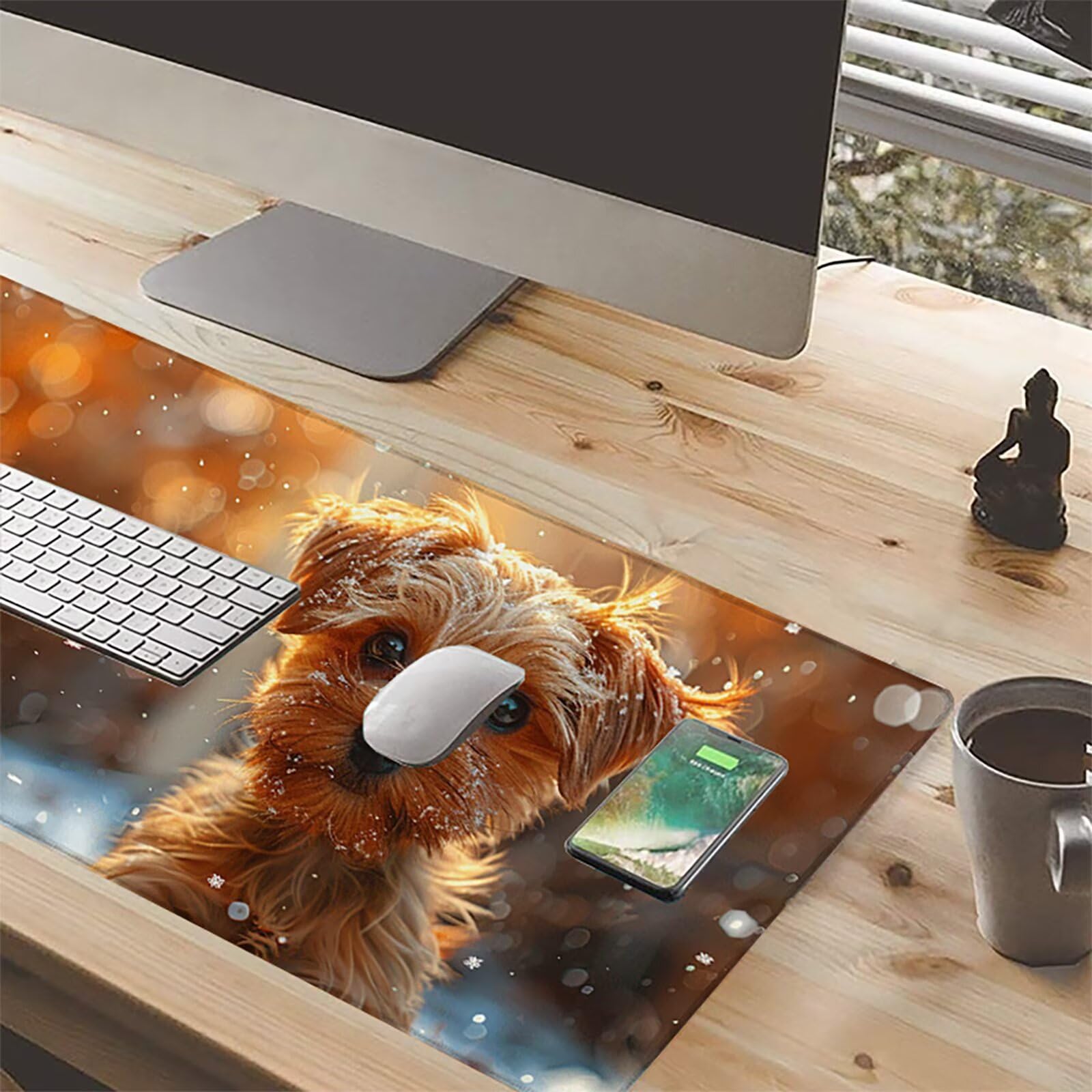 Perro Alfombrilla Ratón Gaming XXL 1500 x 800 mm, Alfombrilla Gaming Amarillo Mousepad con Base de Goma Antideslizante, Impermeable Desk Mat para Teclado y Raton, Accesorios Gaming, Regalos Q-1