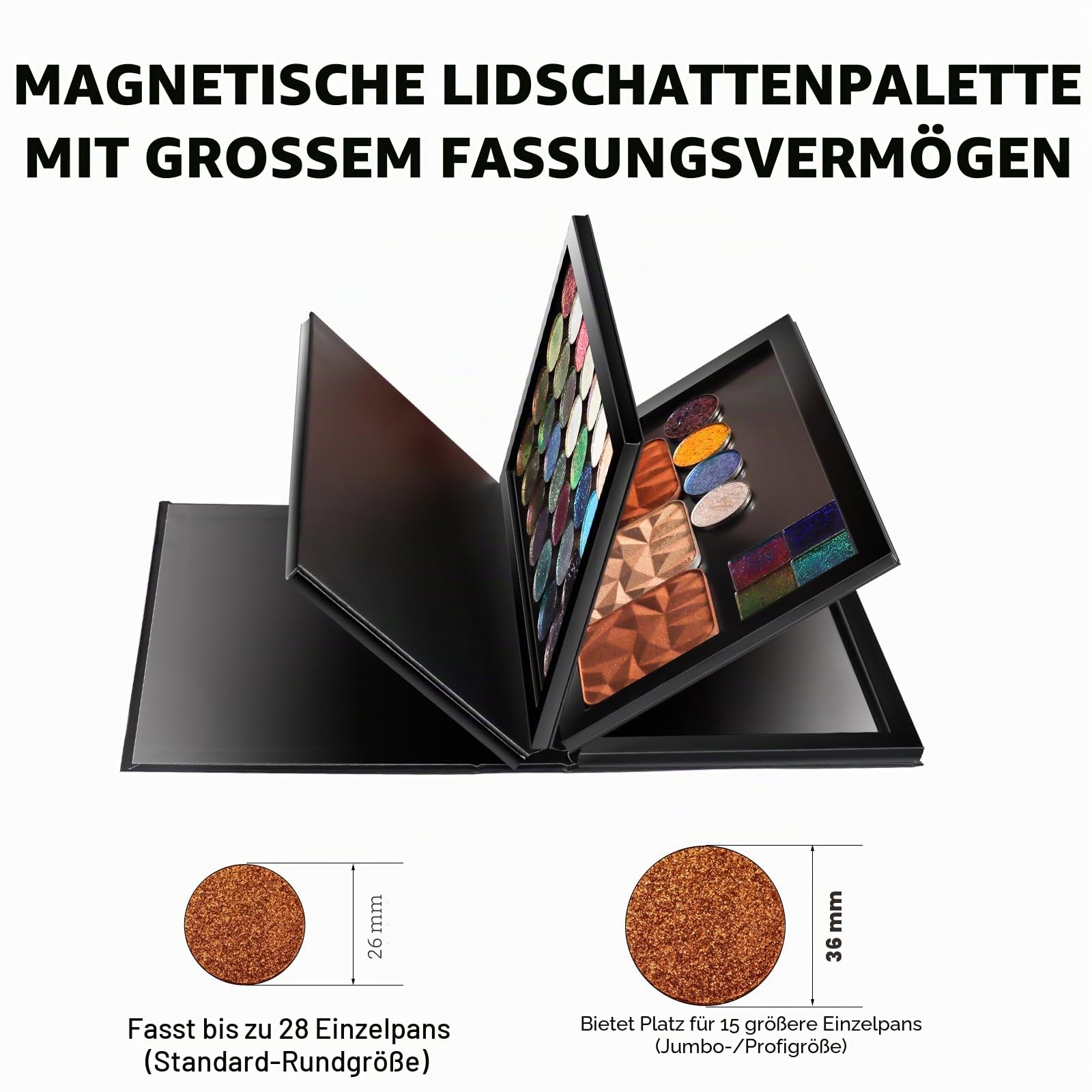 Starke 4-lagige leere magnetische Palette, Buchpalette, 1 Make-up-Spatel, 50 runde Metallaufkleber, 50 quadratische Metallaufkleber