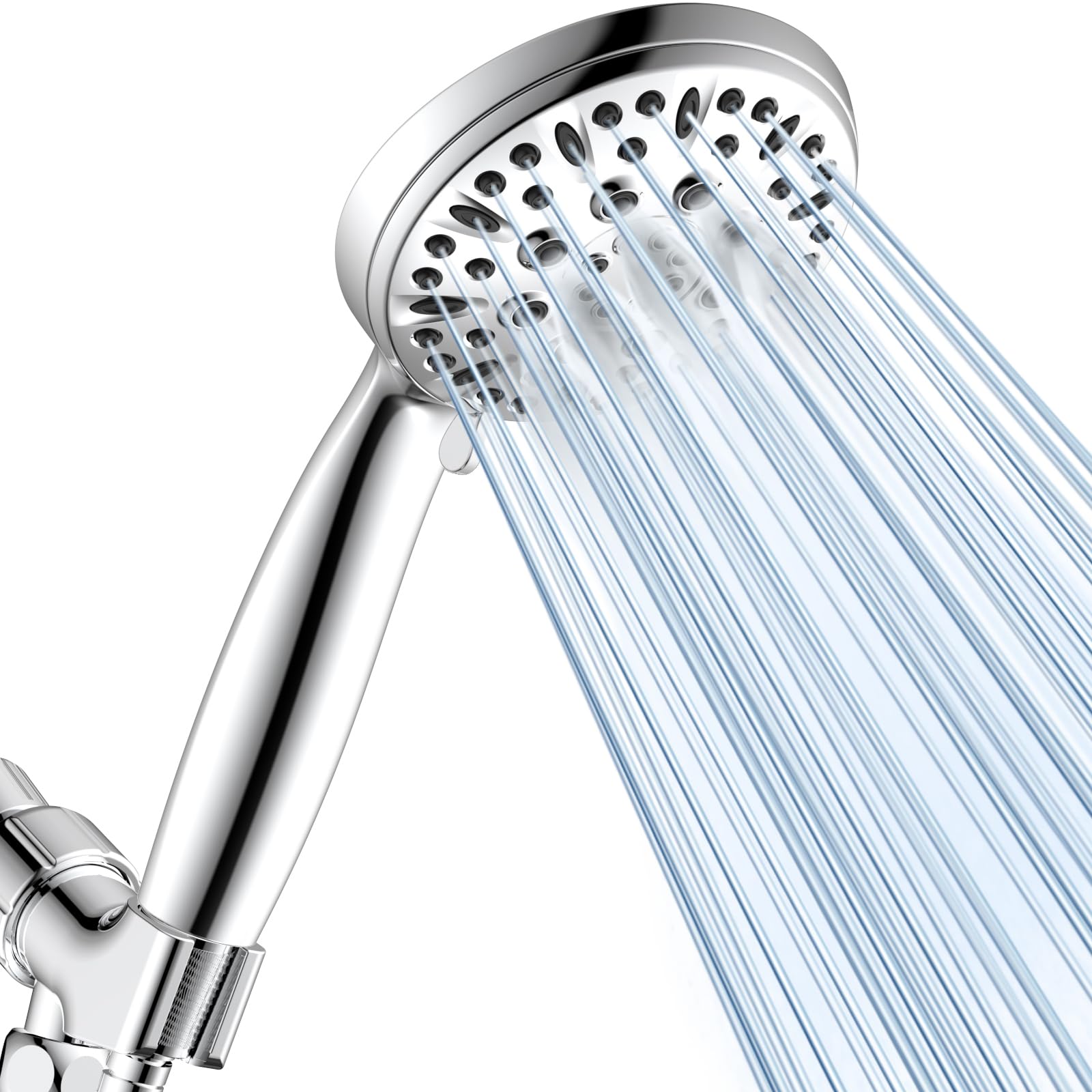 Shower Head, Handheld Shower Head with 6 Jet Modes, High Pressure Shower Head with 59 Inch Hose, Adjustable Bracket Strap, Rubber Washers, Chrome