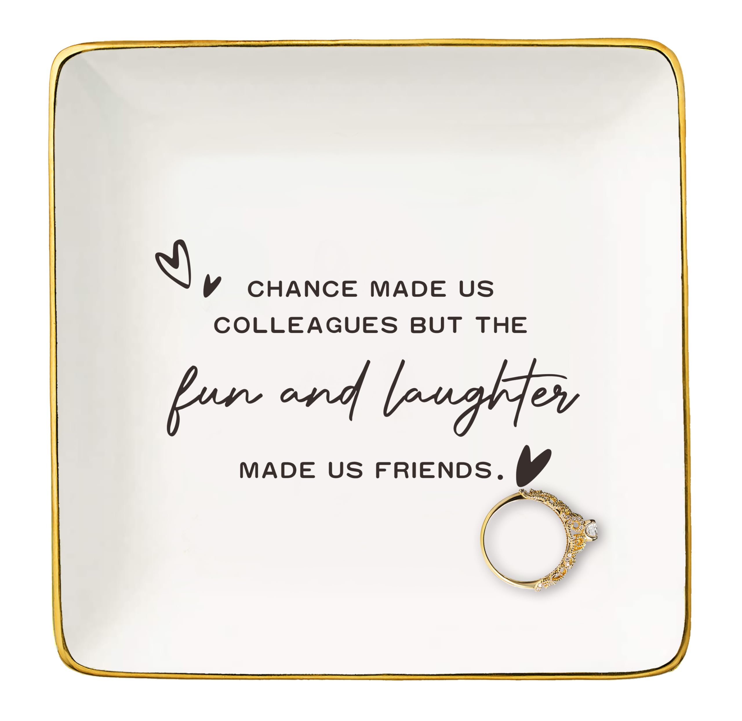 NZY Office Friendship Gift,Colleague Appreciation Gift,Co-worker Retirement Keepsake,Friends Leaving,Goodbye,Promotion,Farewell Present-Jewelry Tray Trinket Holder Ring Dish-Chance Made Us Colleagues