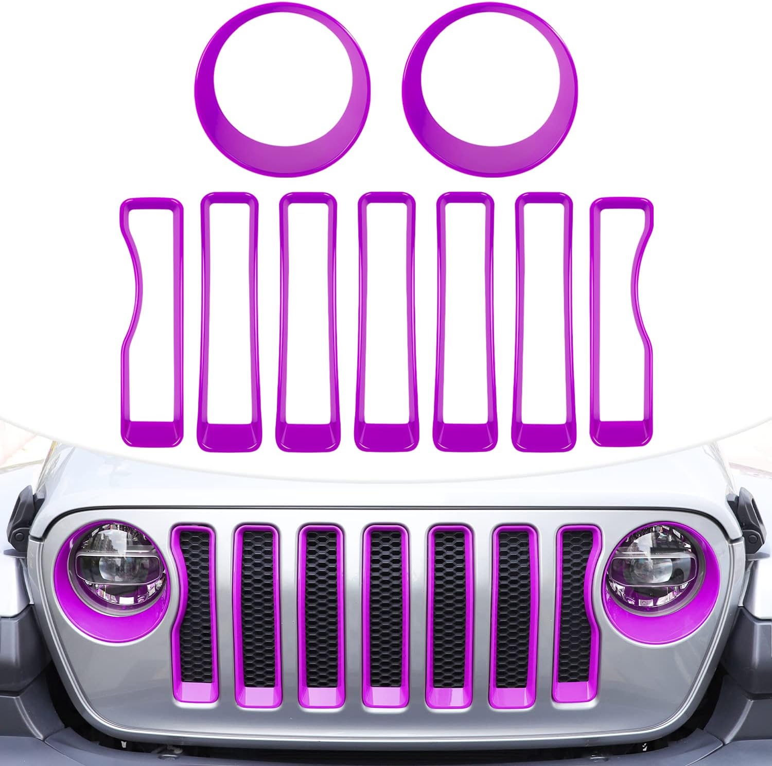 LAIKOU 9PCs Upgrade Front Grille Insert Grill Cover and Headlight Lamp Cover Trim Exterior Accessories fit for Jeep Wrangler JL JLU Sport/Sports 2018 2019 2020 2021 2022 (Purple)