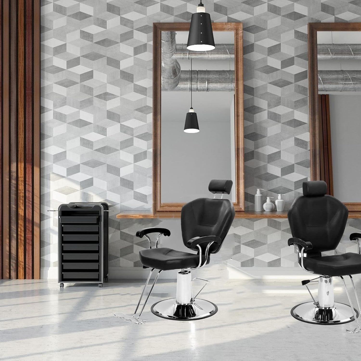 Silla de peluquería Sillón Profesional Silla Barberia Giratoria 360°con Altura Regulable Reposacabezas Ajustable y Reposapiés para Salón de SPA y Belleza, Barbería, Carga 150 kg (Negro) — view 4