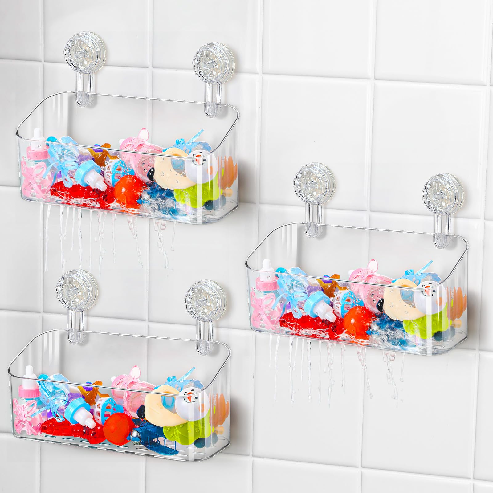 Honeydak 3 Pack Bath Toy Storage Holder with Suction Cups Waterproof Plastic Shower Toy Organizer for Tub Large