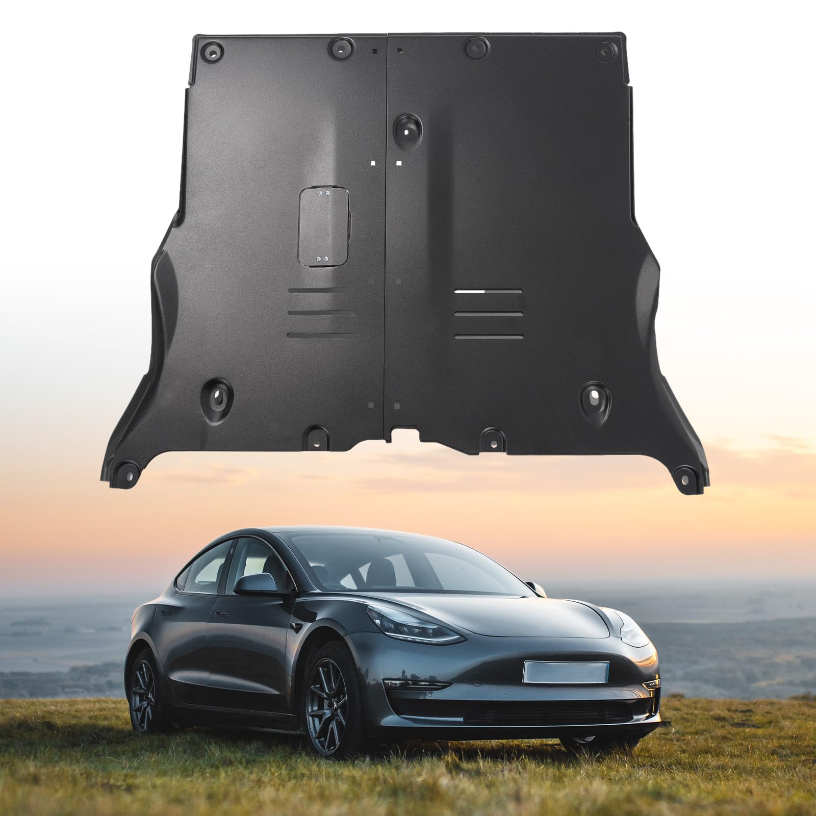 Shield Your Tesla's Underbelly: KUAFU Front Skid Plate Compatible with 2018-2024 Model 3 & Y - Aluminum Powder Coated Black
