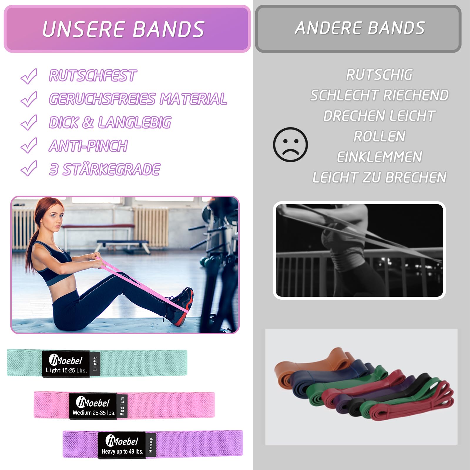 Fitnessband Gewebe Resistance Bands - Lange Widerstandsbänder rutschfeste Gymnastikband Klimmzugband für Krafttraining Crossfit Yoga Homeworkout