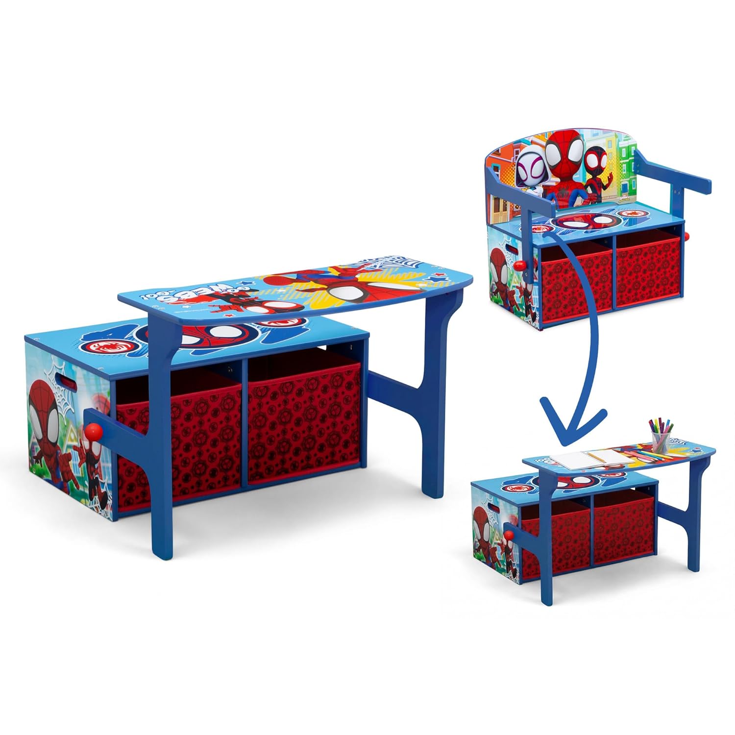 Delta Children Kids Convertible Activity Bench - Greenguard Gold Certified, Marvel Spidey and His Amazing Friends