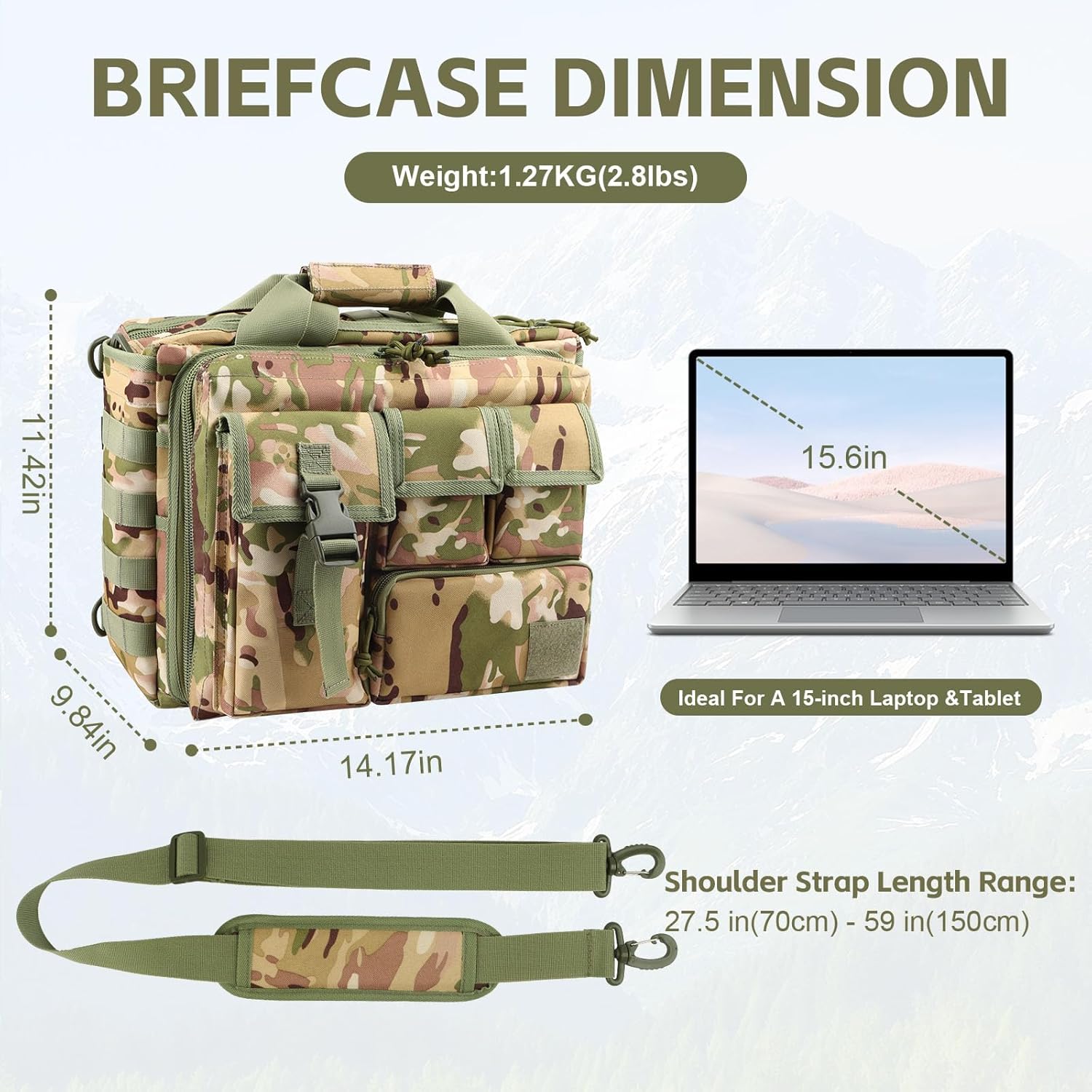 Tactical Briefcase, 15" Men's Messenger Bag Military Briefcase for Men - Image 3