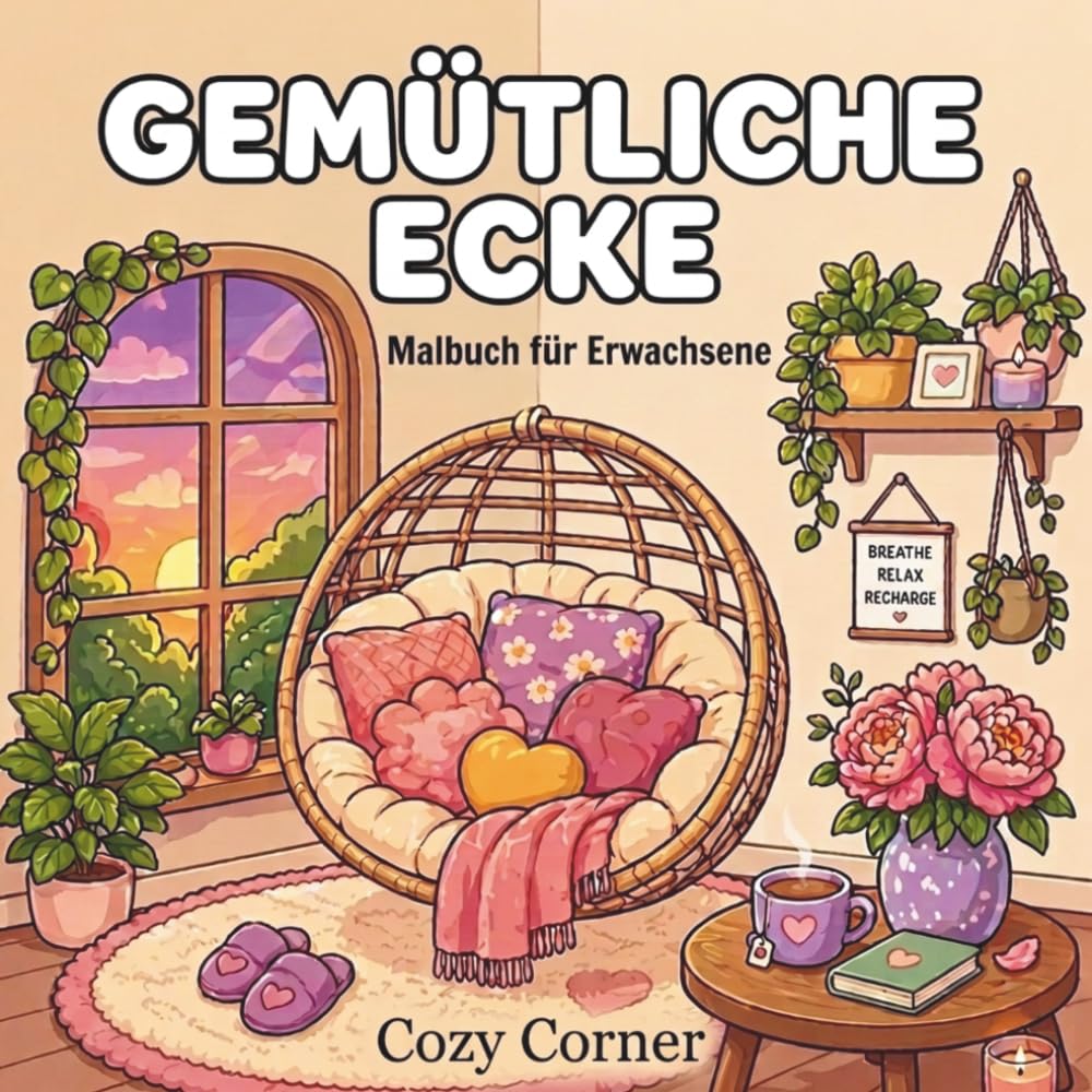Gemütliche Ecke - Cozy Corner, Malbuch für Erwachsene: Ein kreativer Rückzugsort für Entspannung & Stressabbau – liebevoll gestaltete Seiten für ruhige Wohlfühlmomente