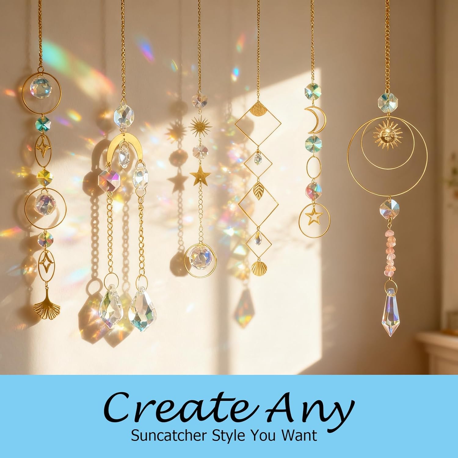 DIY Crystal Suncatcher kit with Wind Chime/Sun and Moon,Sun Catcher Dream Supplies Arts and Crafts Kits for Adults,for Indoor Window Hanging,Outdoor Garden Xmas Wedding Party Decor Gifts