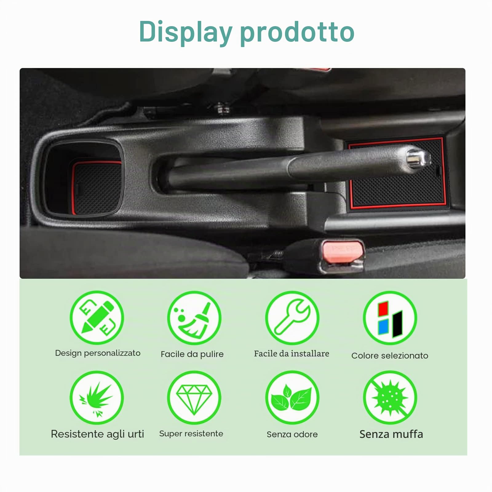GAFAT Suzuki Swift/Sport/Hybrid 2017-2022 2023 Tappetini Antiscivolo in Gomma per Console Centrale, Suzuki Swift Tappetino con Braccioli, Portabicchieri, Cuciture Porta (Rosso)