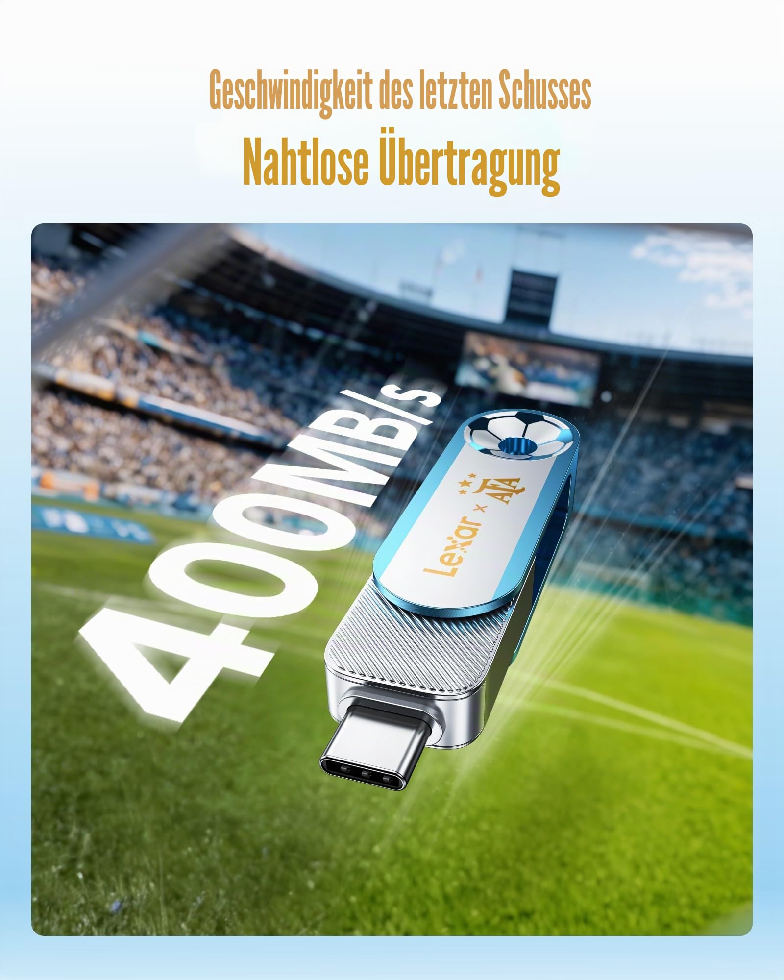 Lexar D500 SSD Dual Drive USB 3.2, AFA Edition, Argentinien-Weltmeisterschafts-Co-Branding, Zwei USB-C/A-Anschlüsse, bis zu 400 MB/s, hohe Leistung, Metallgehäuse, kompatibel mit iPhone 17, 128 GB