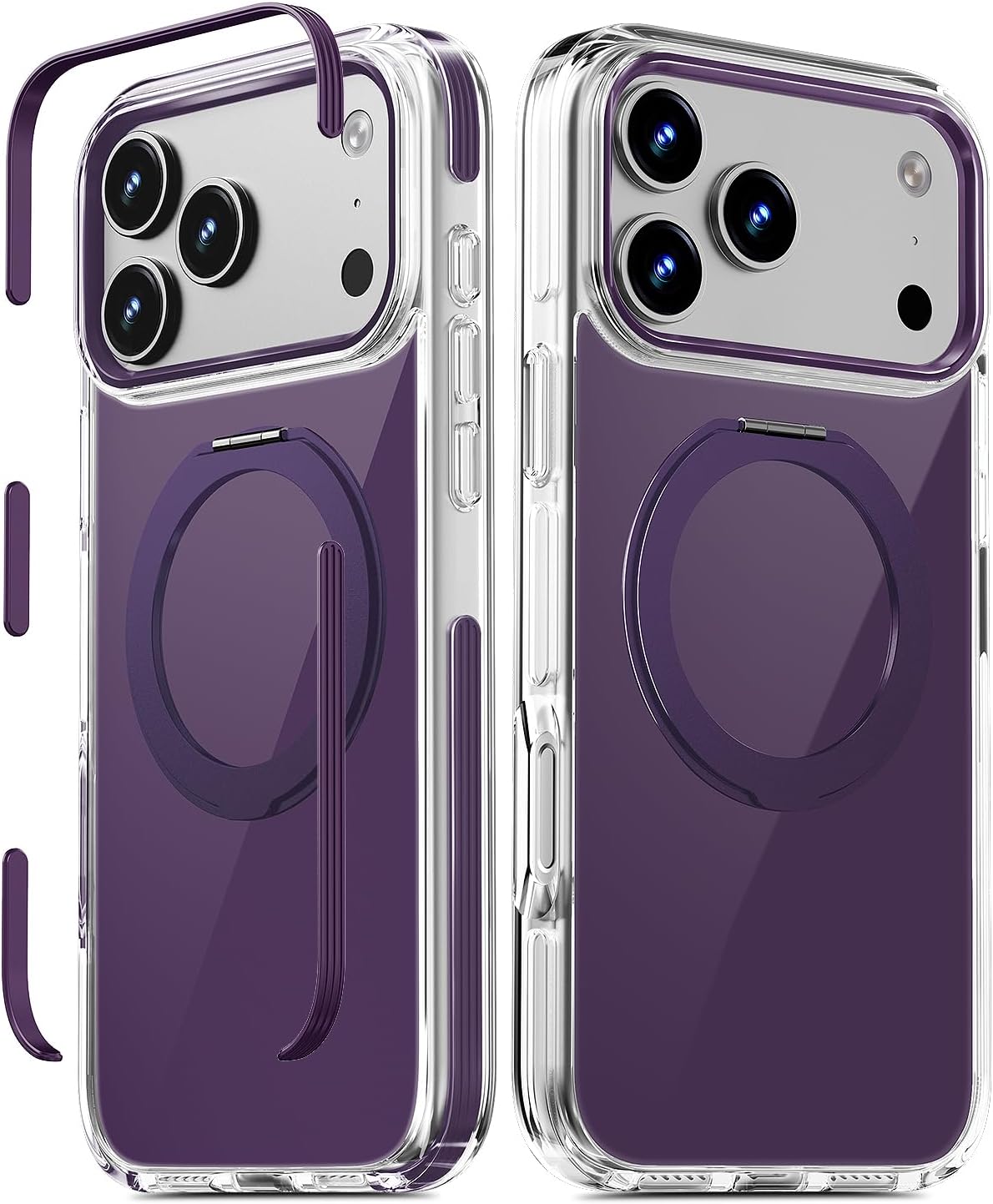 Magnetic for iPhone 17 Pro Case 360° Spin Stand Compatible with MagSafe, Military-Grade Protection,Non-Yellowing, Clear Scratch-Resistant Back Cover for 17 Pro 6.3'', Purple
