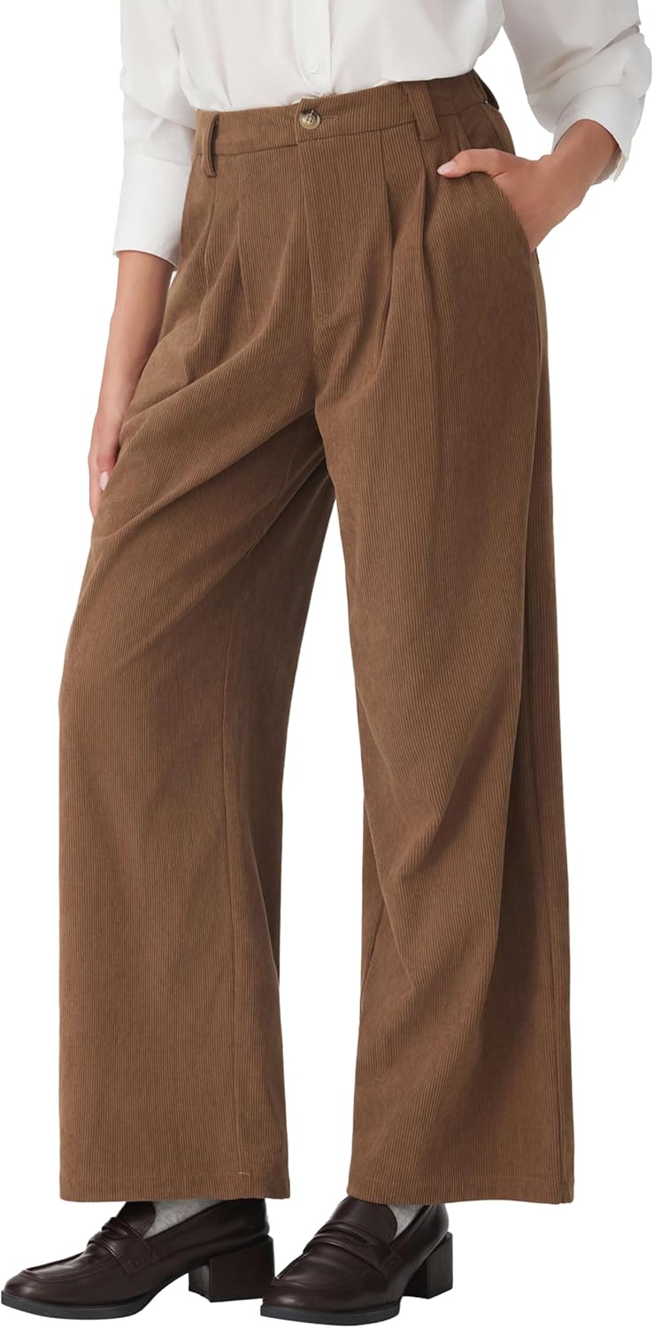 CIDER Womens Wide Leg Pants Corduroy Elastic Waist Bottom Up Pants with Pockets Trendy Casual Trousers - Image 4