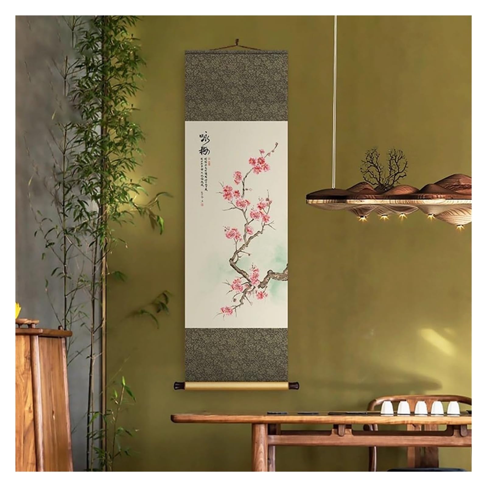 Chińskie malarstwo z motywem kwiatów i ptaków, elegancka orientalna dekoracja ścienna z jedwabiu na tło korytarza, gotowa do powieszenia na prezent(Retro B,50L x 158W cm)