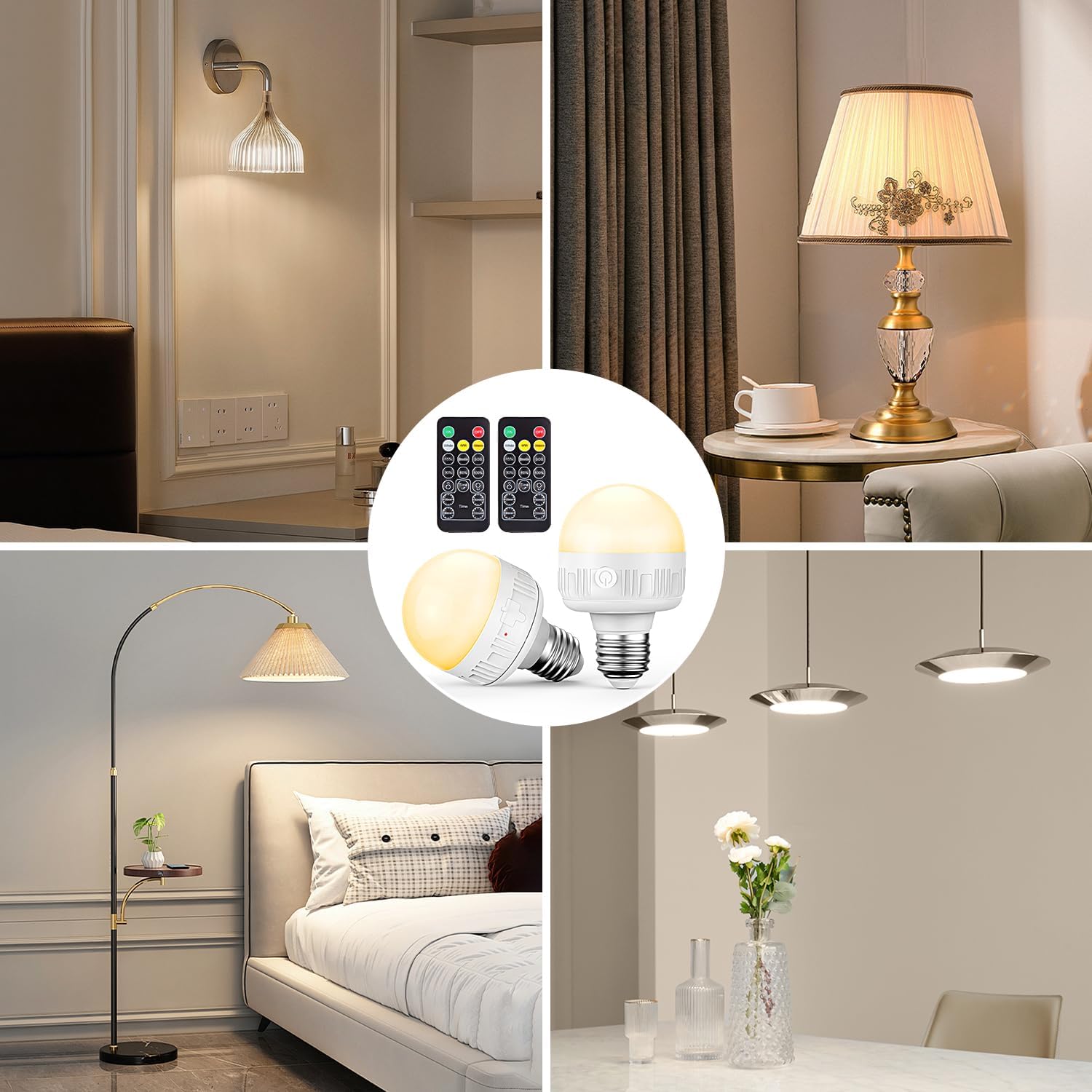 SCOPOW 1PC Rechargeable Light Bulbs with Remote Control Timer and 3 Color Temperature Rechargeable Battery Operated Light Bulb (5W E26 3Colors 1PC)