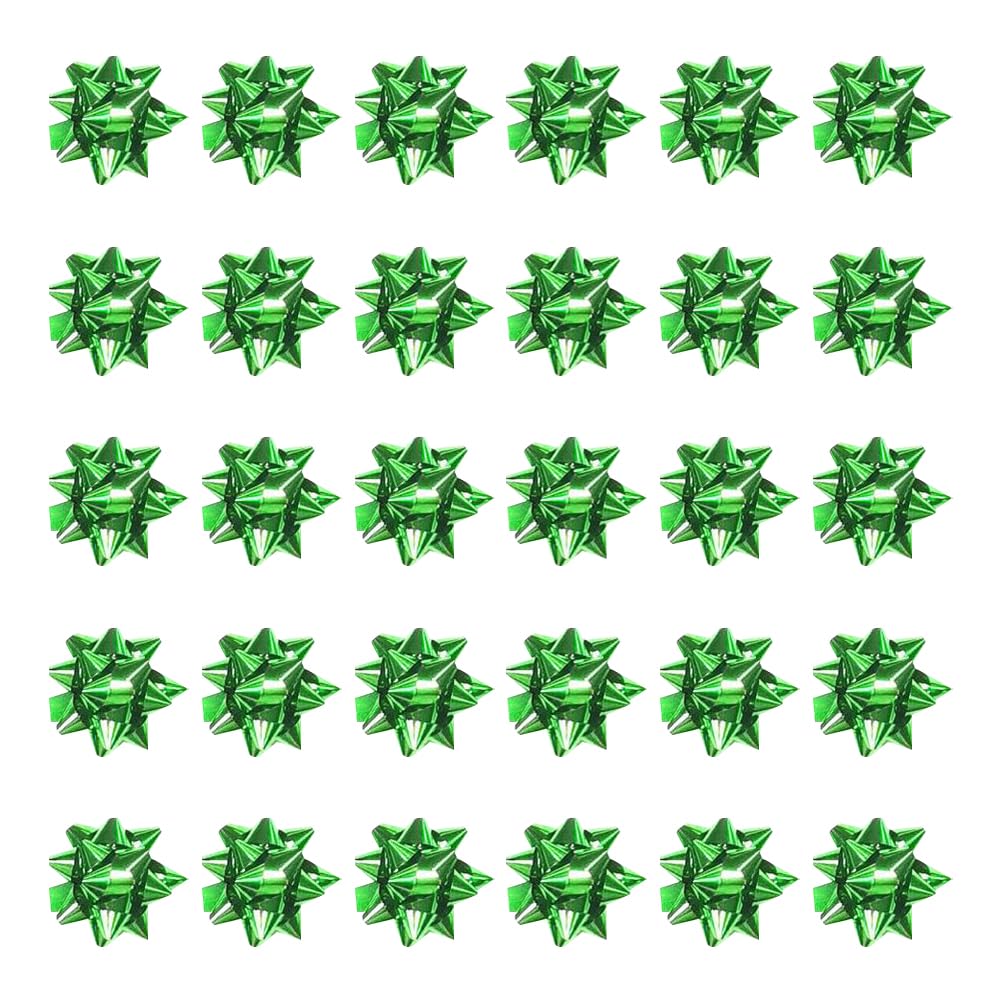 JIHUOO 100 Pcs Mini Christmas Bows Shiny Stick On Bows Tiny Gift Wrap Bows Small Present Wraping Bows Self Adhesive Bows Holiday Christmas Birthday Party Favor Green