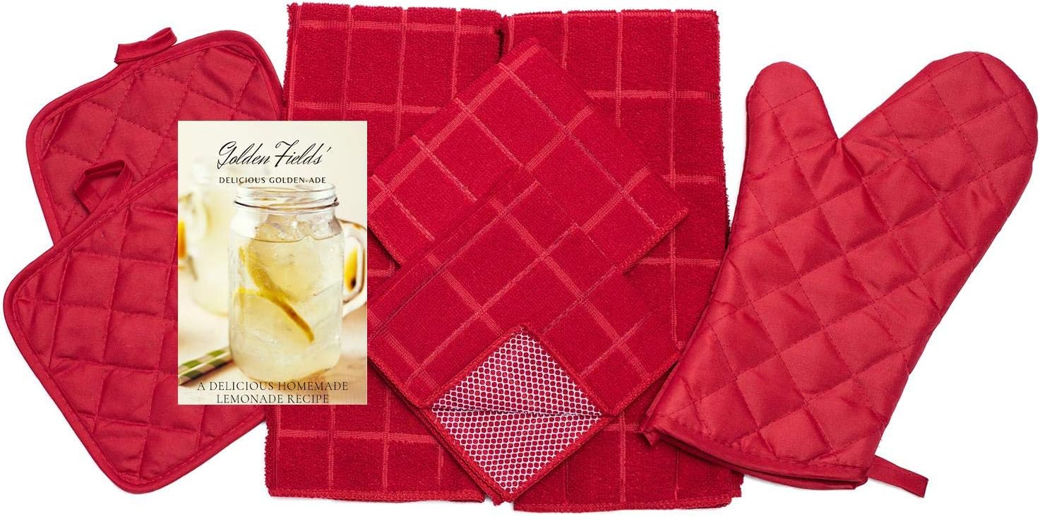 Home Collection 8 Piece Kitchen Towel Set with Dish Cloths, Pot Holders, and Oven Mitt Bundle (Blue)