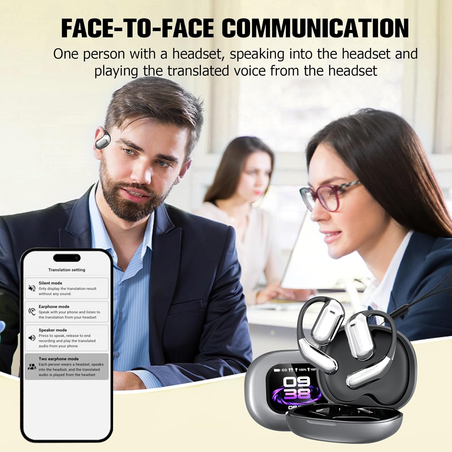 Over The Ear Bluetooth AI Headphones Language Translation Translation Earbuds Real Time 150 Language AI Translator Earbuds Bone Conduction Headphones Wireless Bluetooth Open Ear Earbuds