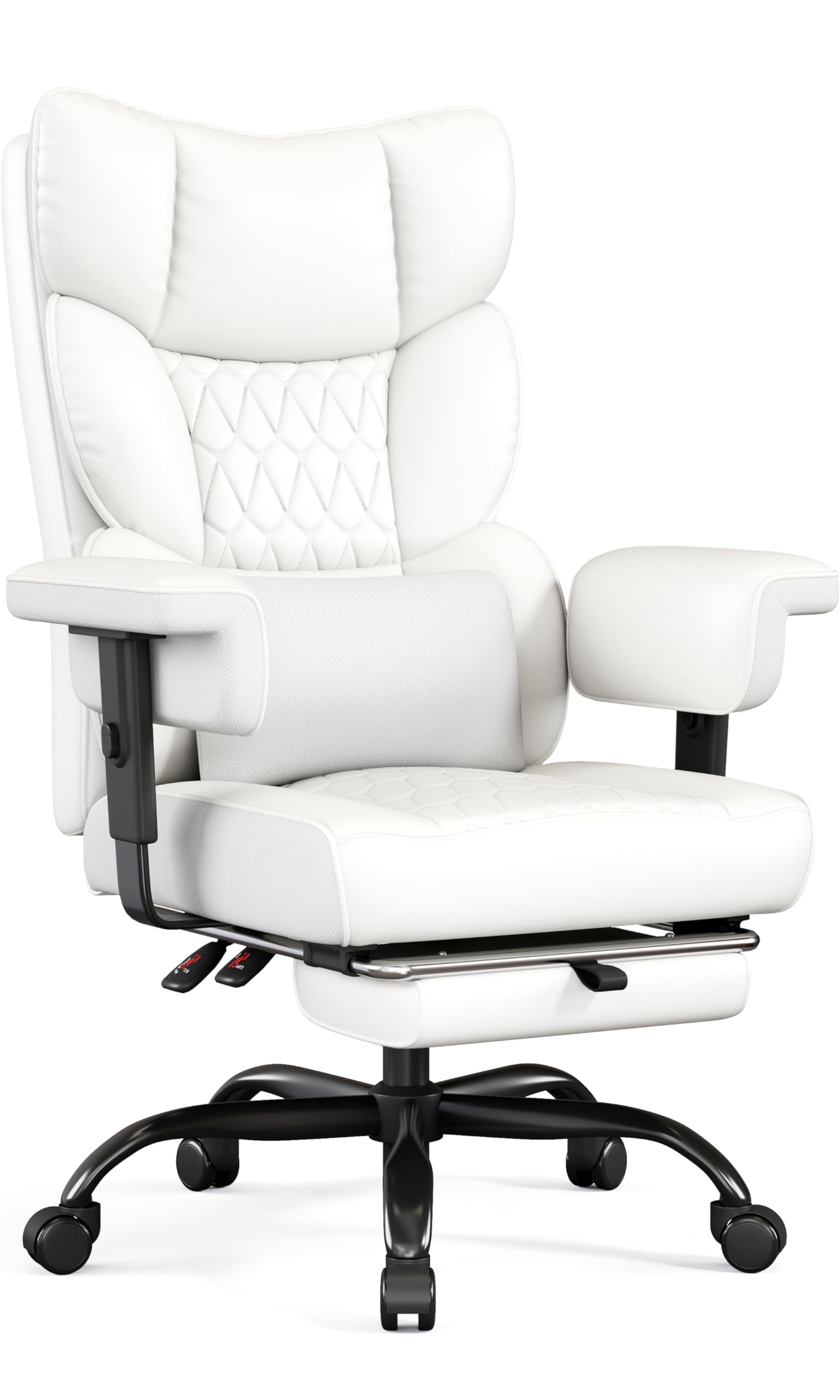 Misolant Big and Tall Office Chair with Footrest, High Back Executive Desk Chair with Adjustable Lift Armrest, 155°Recline，Lumbar Support Pillow, Faux Leather Gaming Chairs for Home or Office White