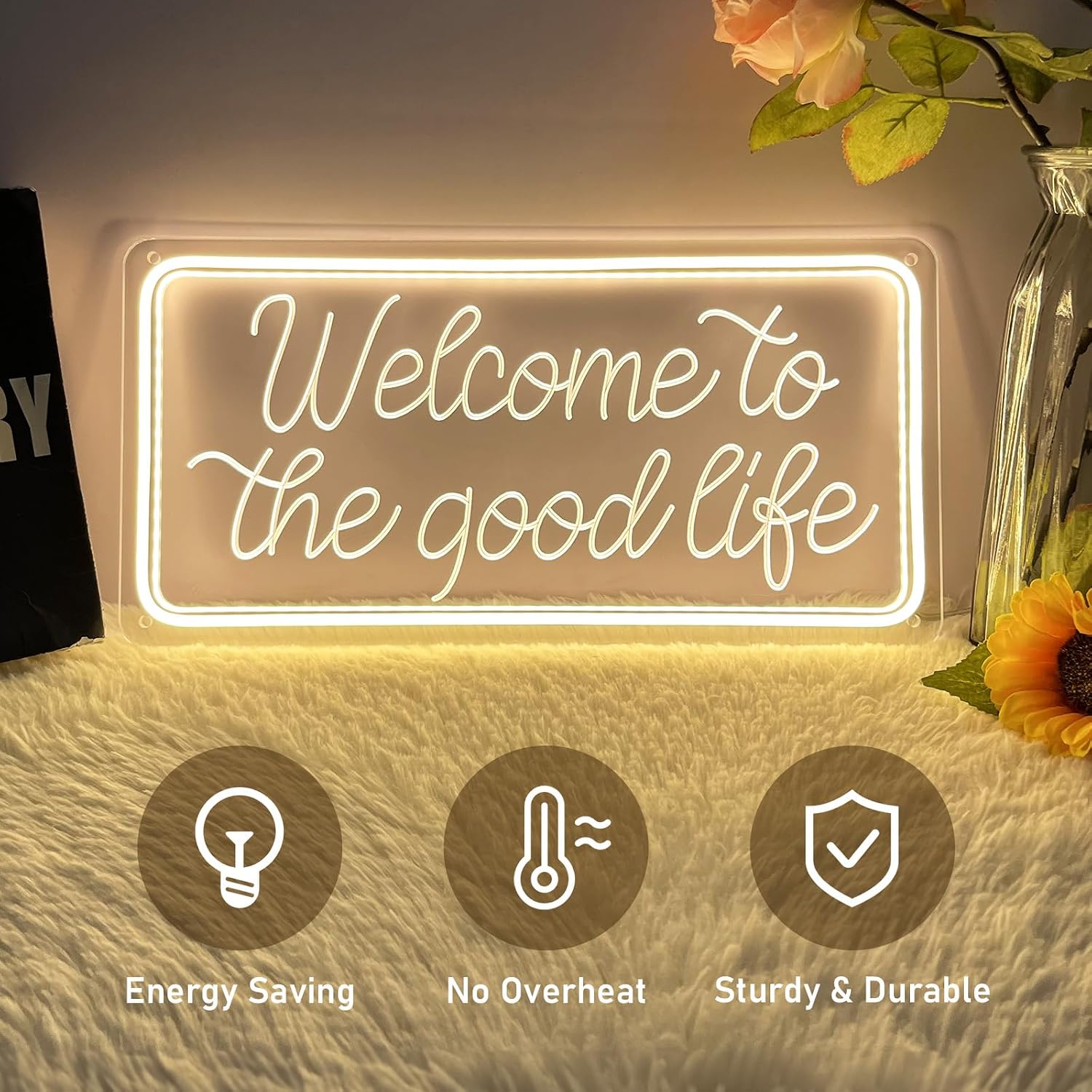 Welcome To The Good Life Neon SignUSB Powered,Three Brightness Adjustable LED Sign for Wedding Anniversary Valentine's Celebrations Bedroom Art Sign Decorations image 5