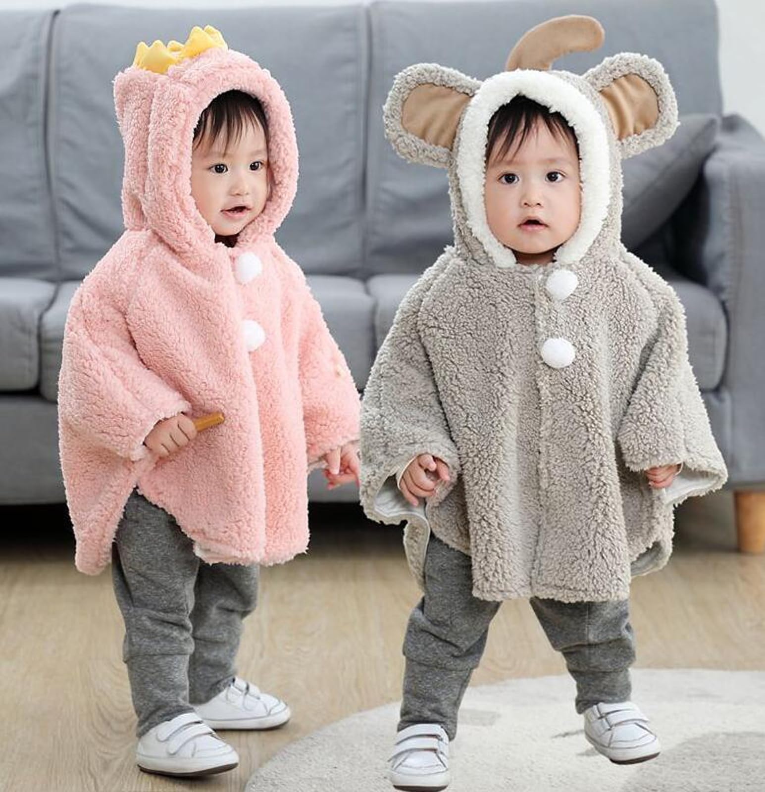 Carino Capo con Cappuccio Bambino Ragazzo Ragazze Felpa Con Cappuccio Lana Morbido Poncho Mantello Antivento Inverno Autunno Capispalla Caldo Scialle per Bambini 0-3 anni