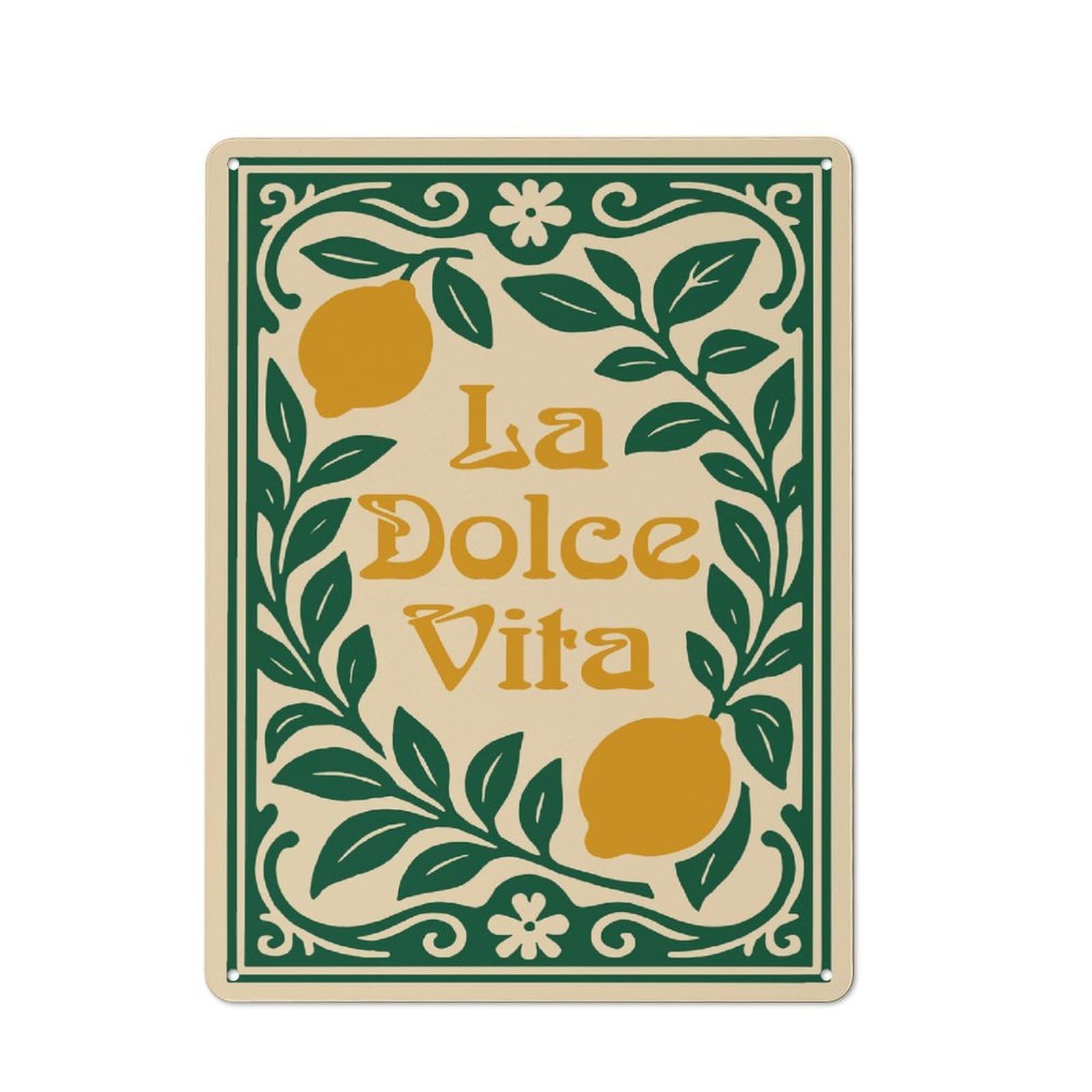 Junmoney Style-1 La Dolce Vita Lemon Art Rustic Tin Sign 40X30cm For Home Office Or Studio, For Vintage Wall Decor Fans, For Home Office And Studio Walls