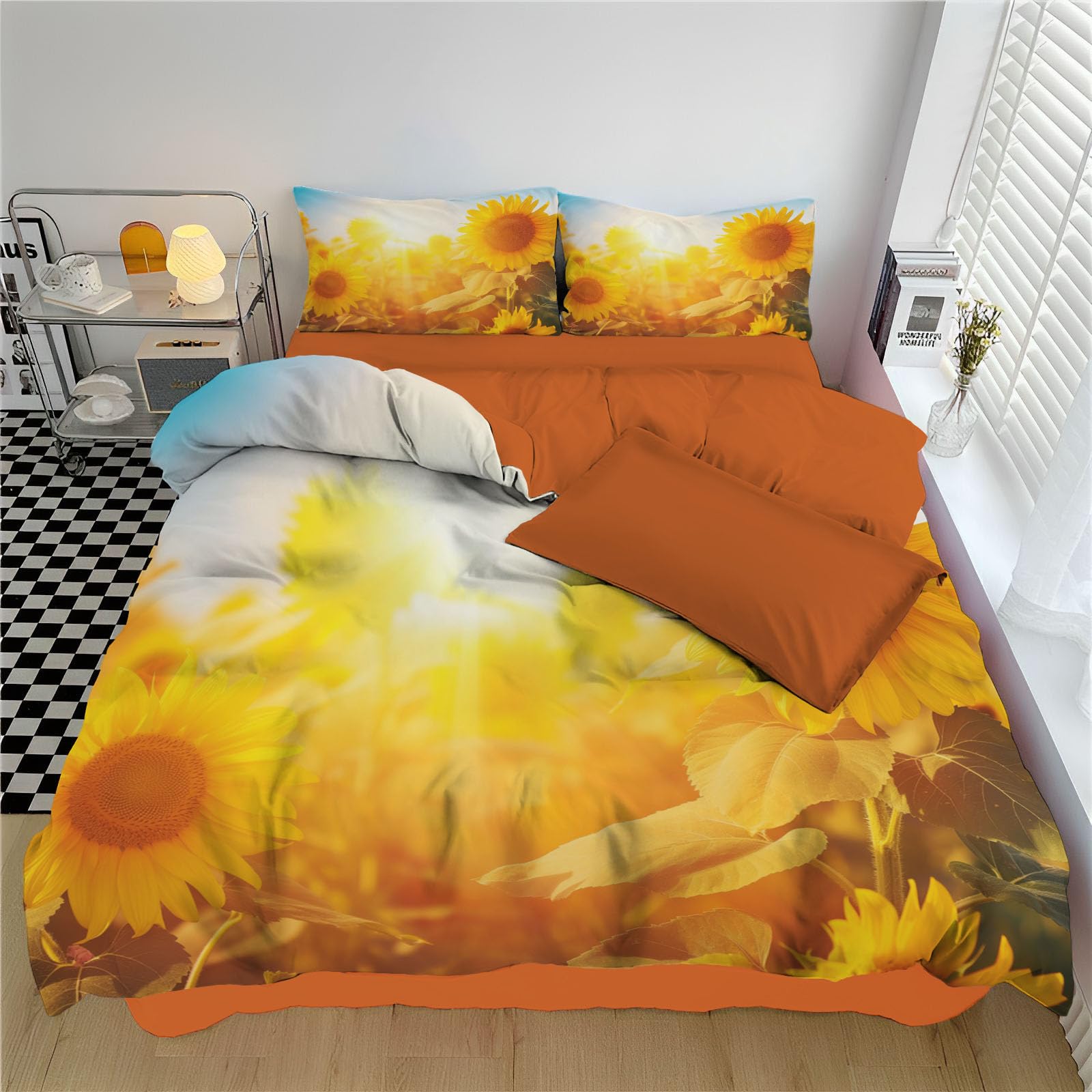 Housse de couette 140x200 réversible orange pour changer de style de lit