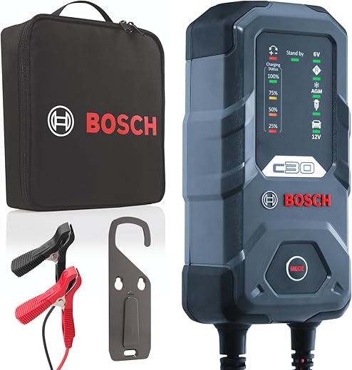 Bosch C30 Caricabatterie per auto, 6V-12V / 3,8A, Carica di mantenimento -...