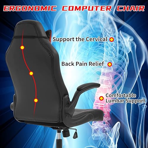 Miniatura 3 de Silla ergonómica para juegos de PC, silla de computadora ajustable, silla giratoria de videojuegos, silla de carreras con soporte lumbar y