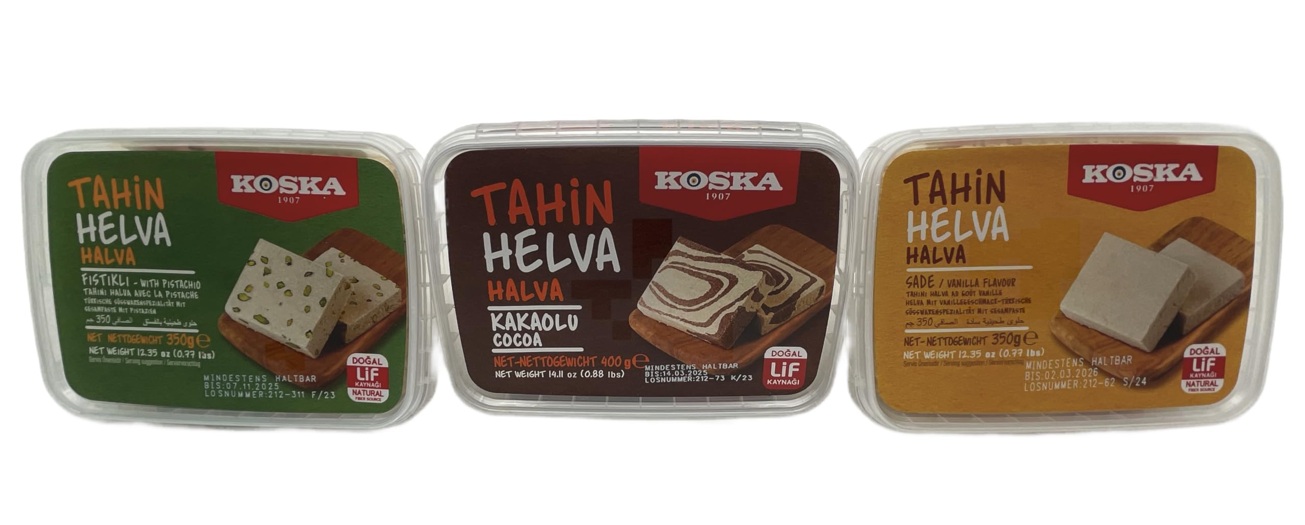 Koska-Halva, Helva, mit Kakao, Vanille, Pistazien (3er Pack)