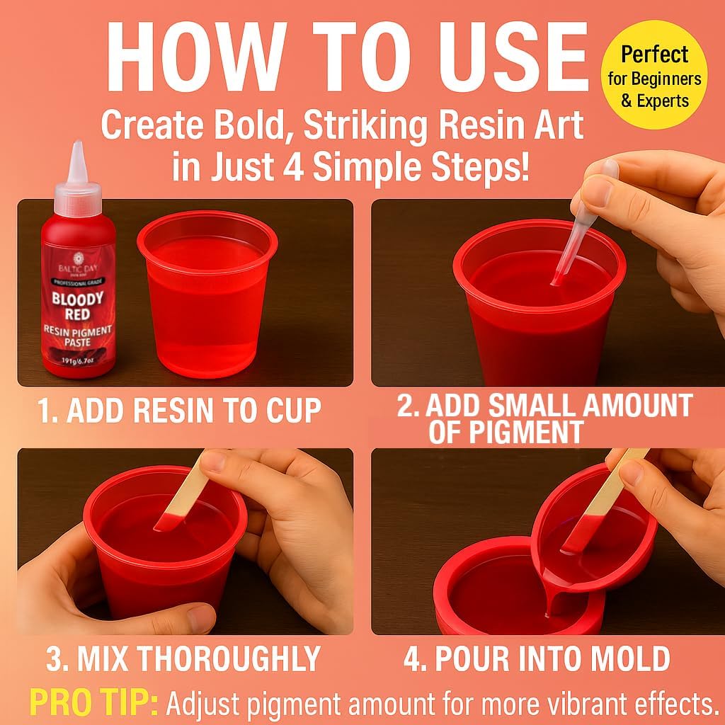 Bloody Red Epoxy Resin Pigment Paste XL (191g/6.7oz) – Opaque Epoxy Dye & High Concentration Coloring Paste, Mica Powder Alternative for Resin Art, Jewelry, Tumblers, River Tables & Crafts - Image 7