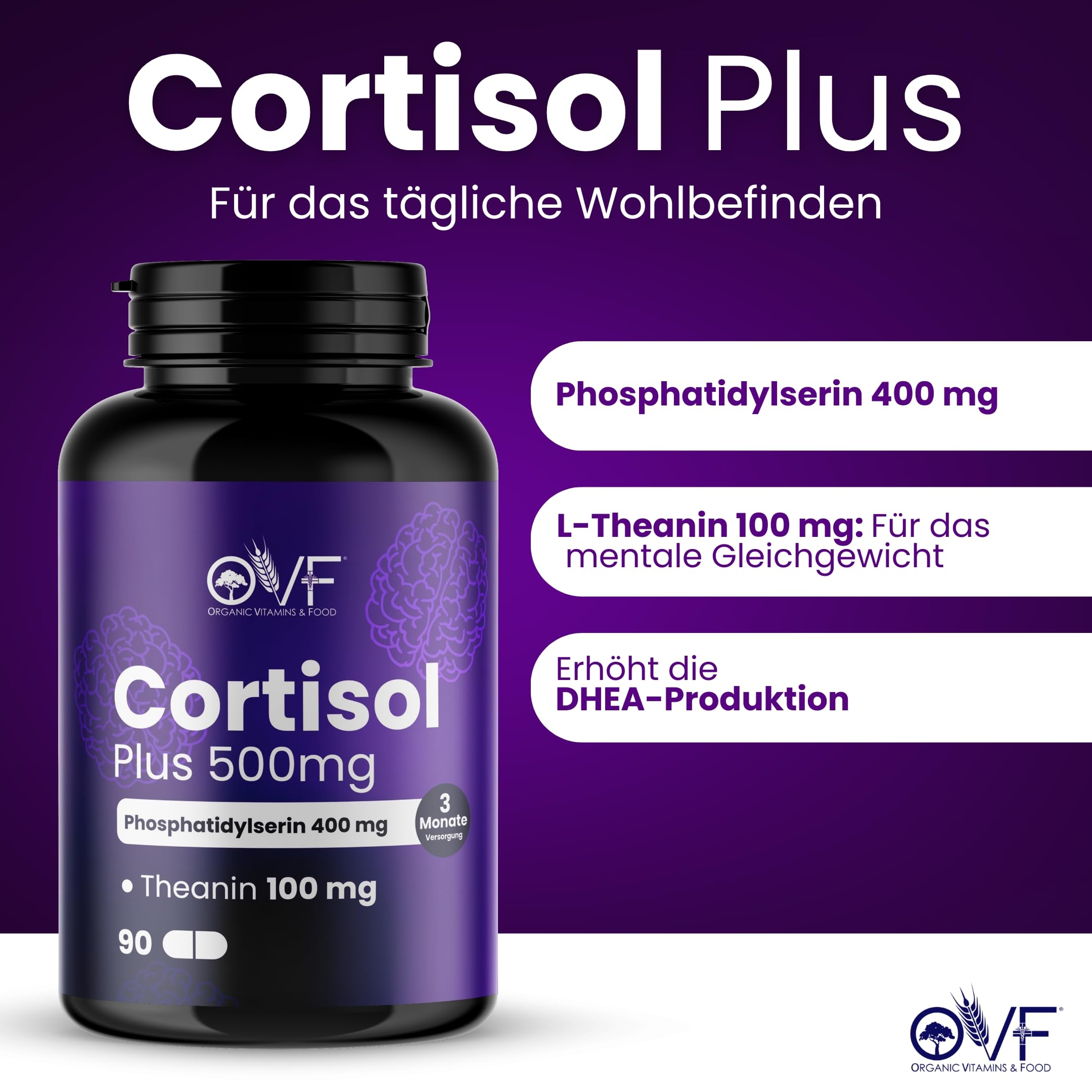 OVF Phosphatidylserin 400 mg + L-Theanin 100 mg pro 90 vegane Kapseln Hochdosiert Ohne Gluten, Laktose, Zucker & Nickel Made in Italy