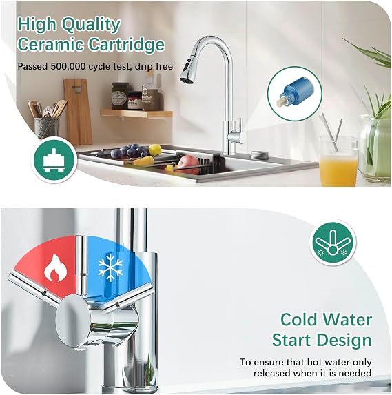 Kitchen Tap Kitchen Mixer Taps with Pull Out Sprayer Swivel Single Handle High Arc Pull Down Stainless Steel Sink Faucet Polished Chrome