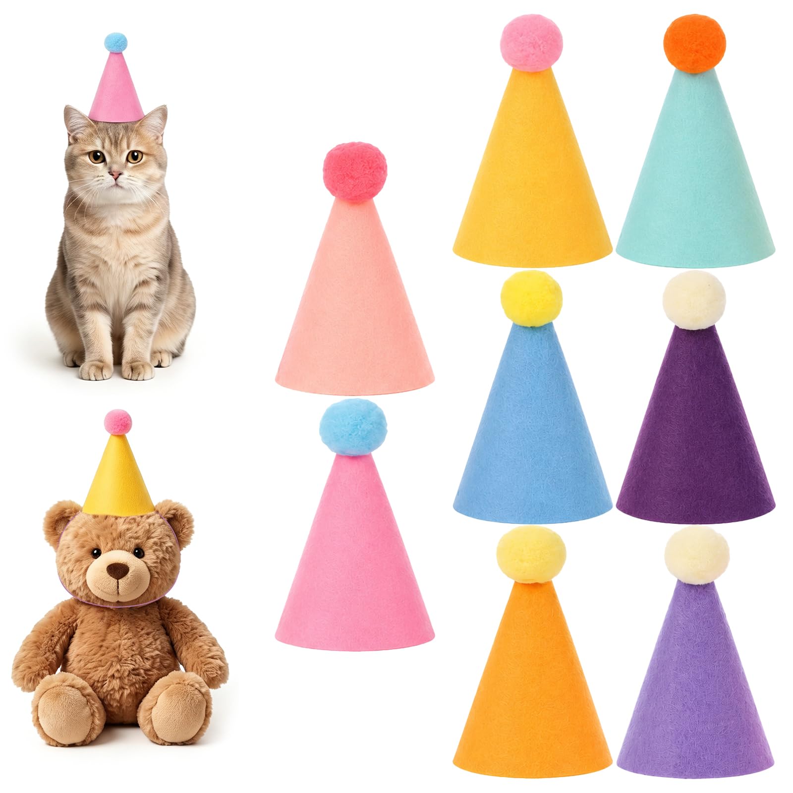 8pcs Mini Party Hats for Teddys Small Party Hats Colorful Mini Birthday Hat