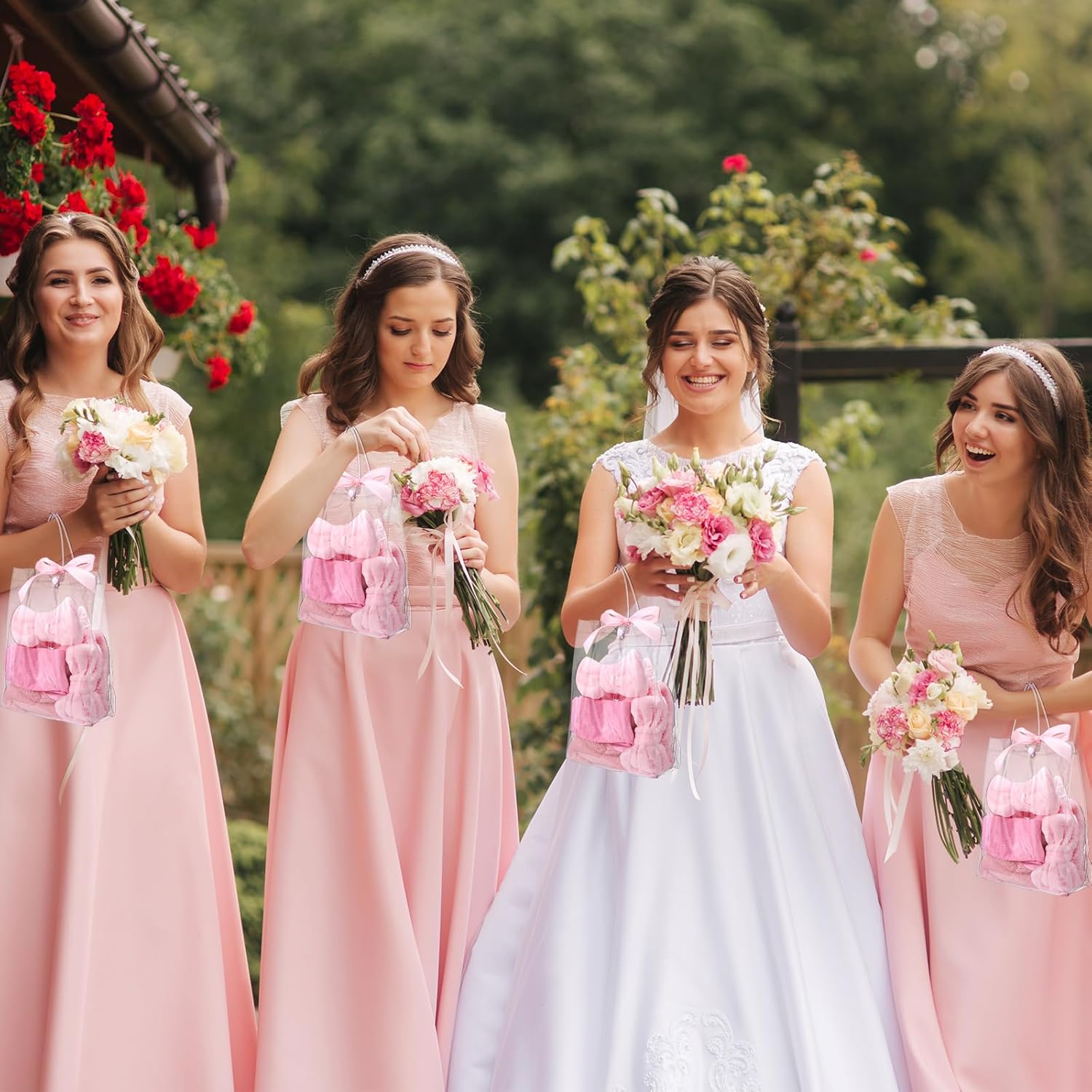 31 Pcs Spa Party Favors Sleepover Party Supplies Pink Bow Spa Headbands Eye Masks Socks Glitter Cups Gift Bag with Ribbon for Women Wedding Bridal Shower Bridesmaid Gifts Graduation Gift