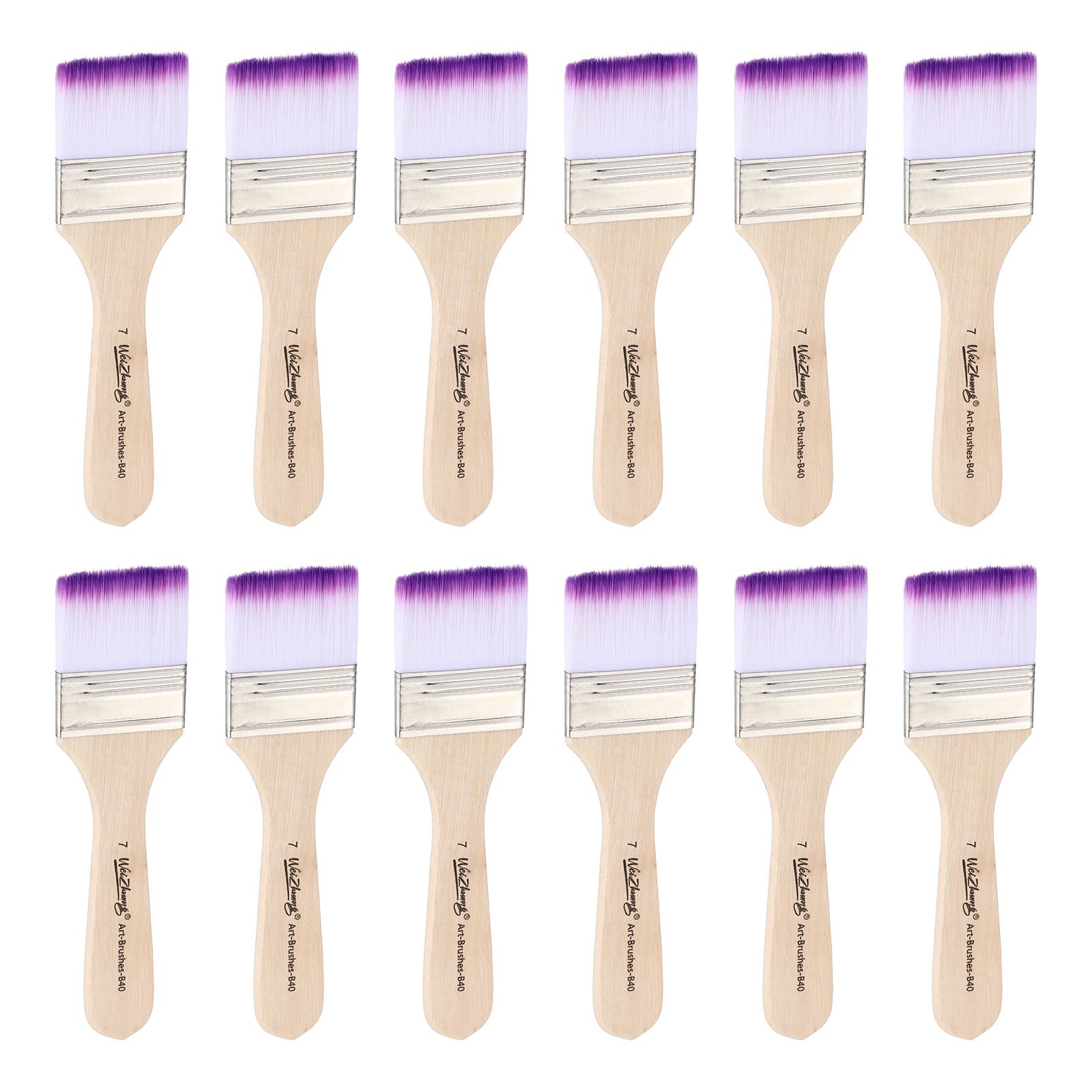 Pinceaux plats fins en nylon blanc et manche bois pour finitions soignées