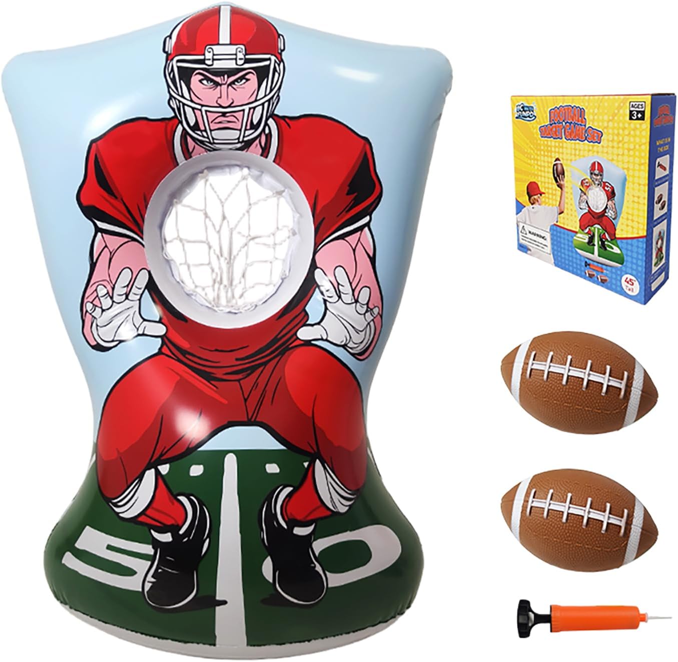 Inflatable Football Training Toss Game Inflatable Football Pitching Target for Kids, Double-Sided Outdoor & Indoor, Includes 2 Footballs, Pump & Patch Kit Football Games Gifts for 36 Months+