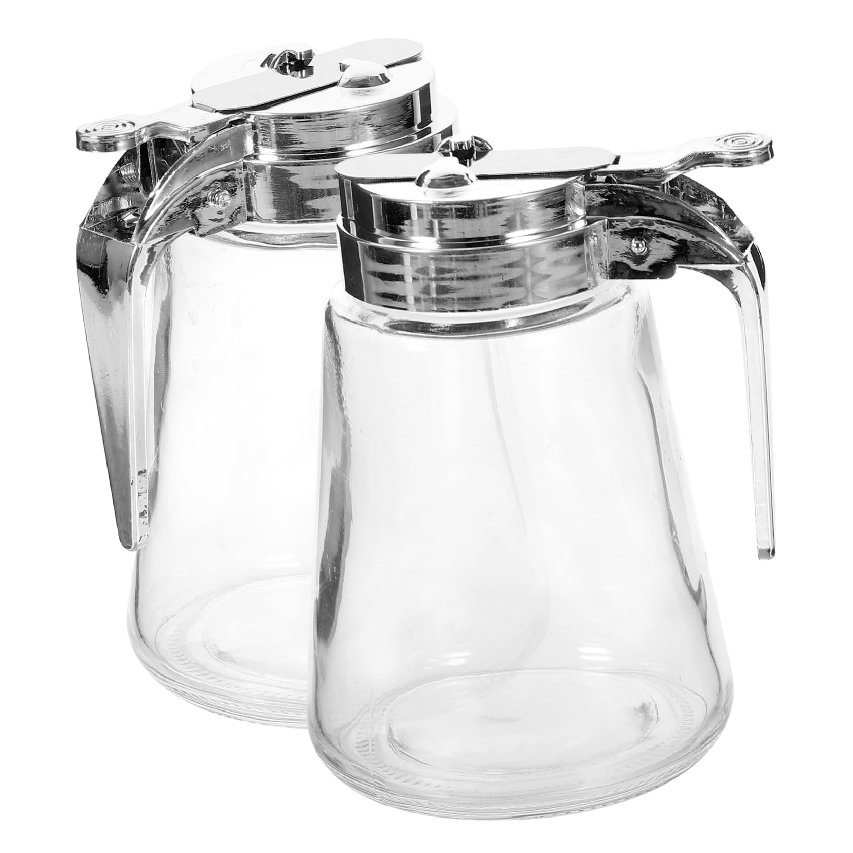 HOLIDYOYO Glass Dispenser Sugar Pot 2pcs Stainless Steel Glass Syrup Pump Honey Dispenser Jar Bar