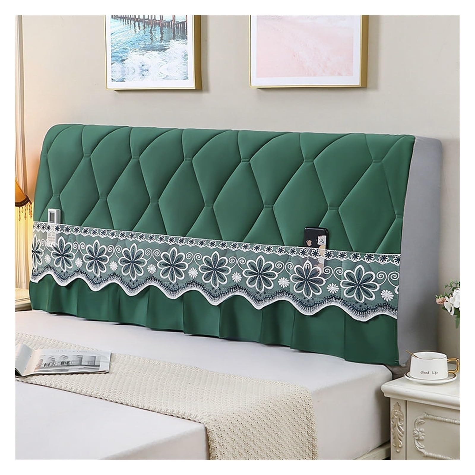 Bed Headboard Cover Bed Back Mattress Decorative Cushion Head Board Cover Bedspread Luxury Headboard In The Bedroom Sleeping Comfort Home (Color : Green, Size : W180xH65cm)