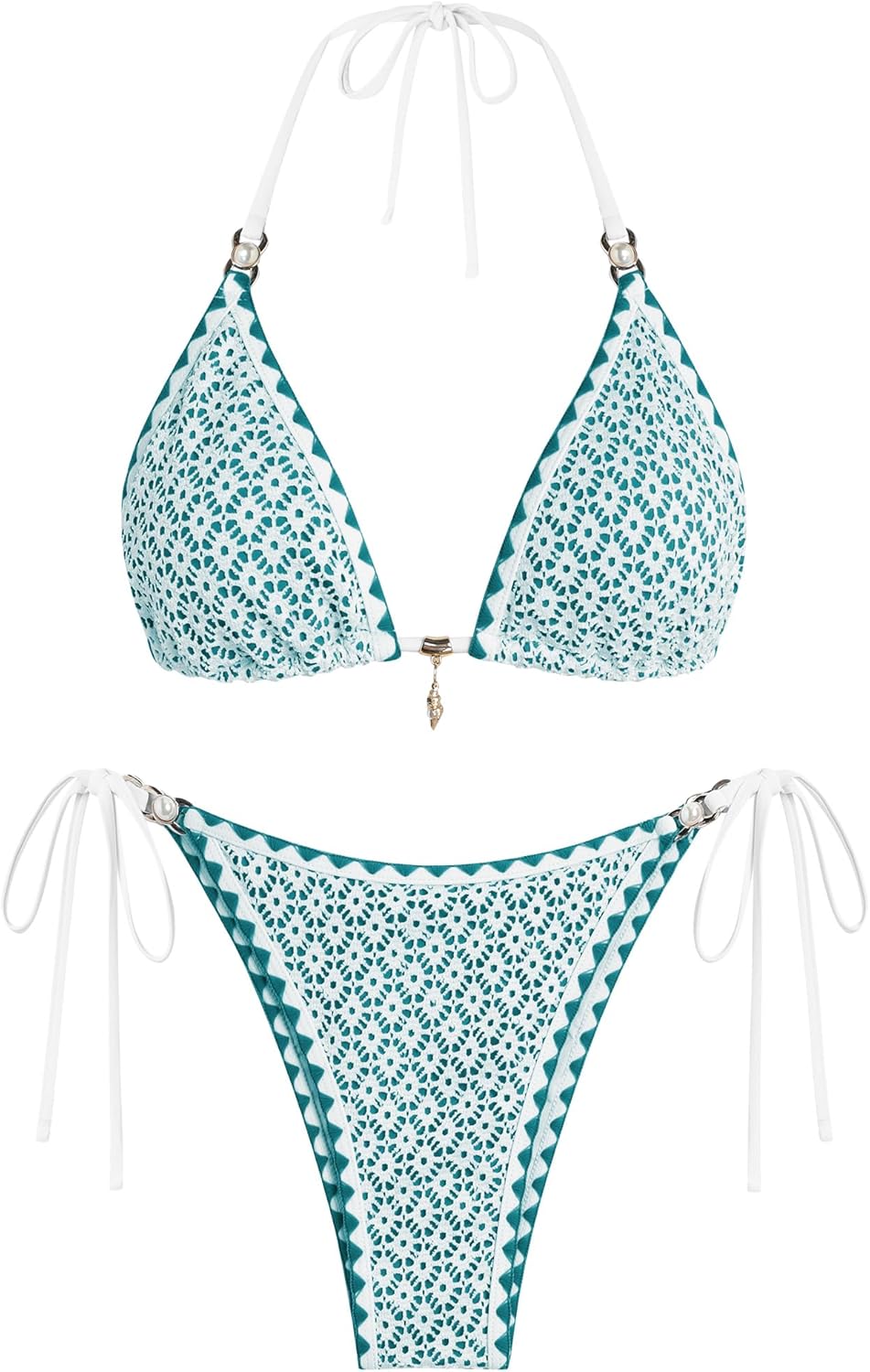 ZAFUL Womens 2 Piece Triangle Bikini Hollow Out Halter Bikini Sets Sexy Bathing Suit High Waisted Side Tie Swimsuits