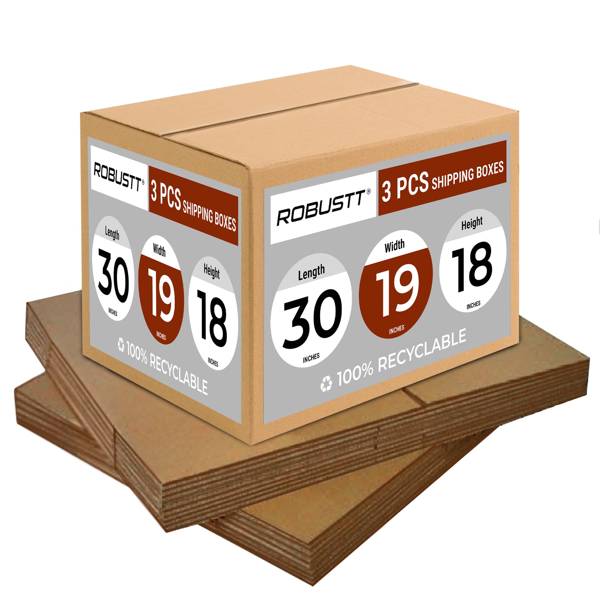 Robustt 5 Ply 30"X19"X18" Cardboard Boxes for Packaging (Pack of 3) | Brown Corrugated Box for Packing | Shipping | Home Shifting | Parcel | Courier Packing box | Large Carton Box