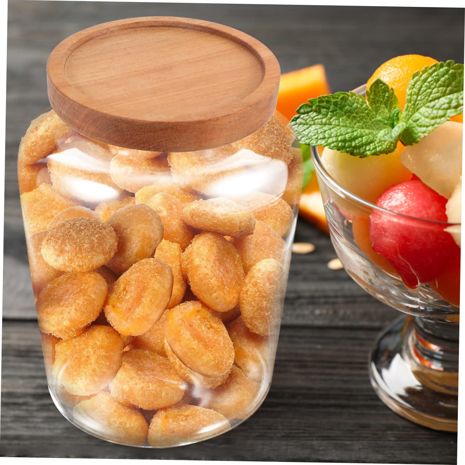 LIFKOME Barattolo in Vetro Borosilicato 1, 5l Coperchio in Legno