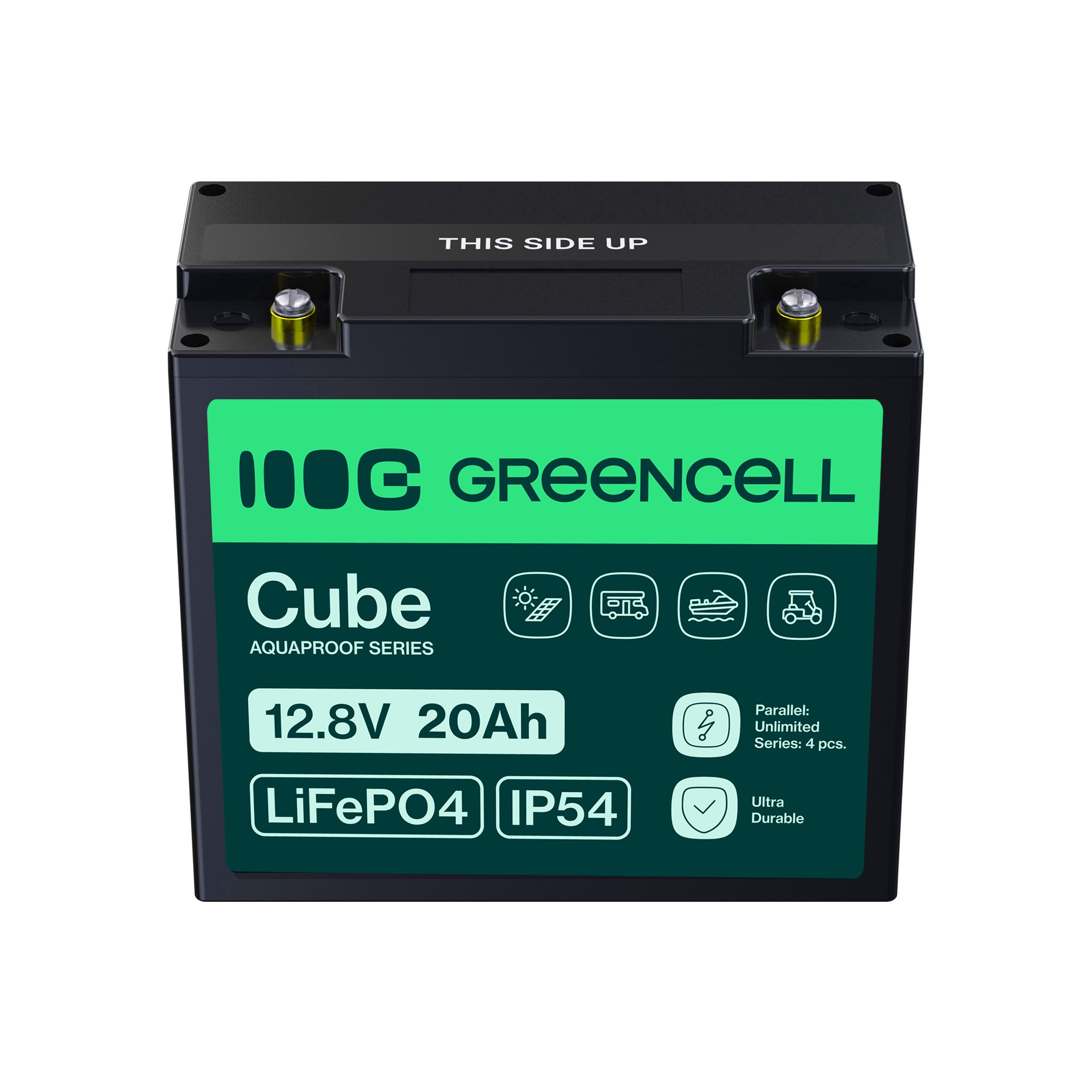 Batería LiFePO4 Green Cell CUBE ion de litio 12.8V 20Ah 256Wh para Tractor, Cortacésped, Vehículos Eléctricos, Almacenamiento Energía