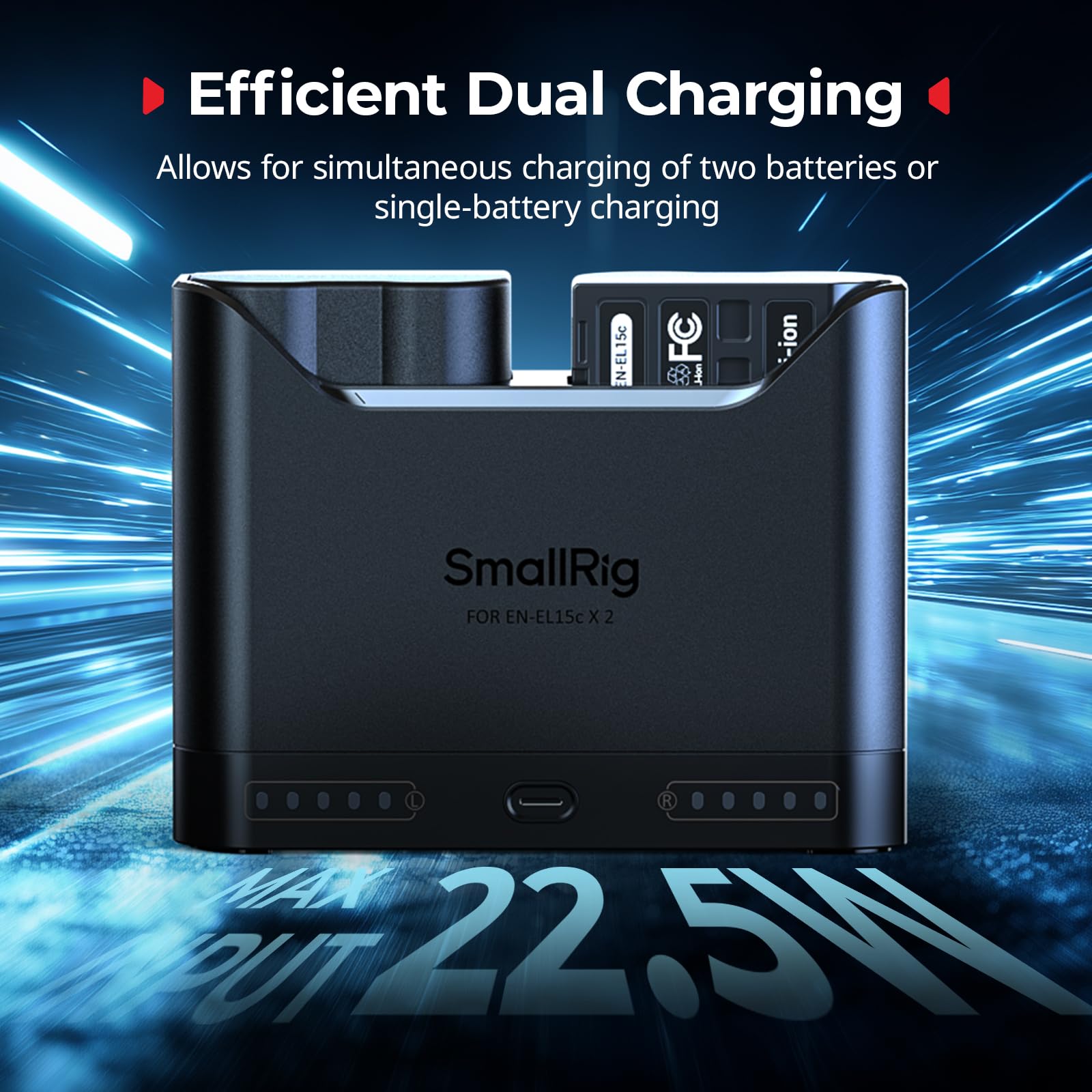 SMALLRIG Zestaw akumulatorów EN-EL15c do Nikon, ładowarka dwugniazdowa 22,5 W, akumulatory 1940 mAh, w pełni kompatybilny z do Nikon ZR, Z6III, Zf, Z8, Z7II, Z7, Z6II, Z6, D850, D810, D780, D750-5486