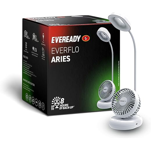 Eveready FE06 Everflo Aries Rechargeable Fan, White