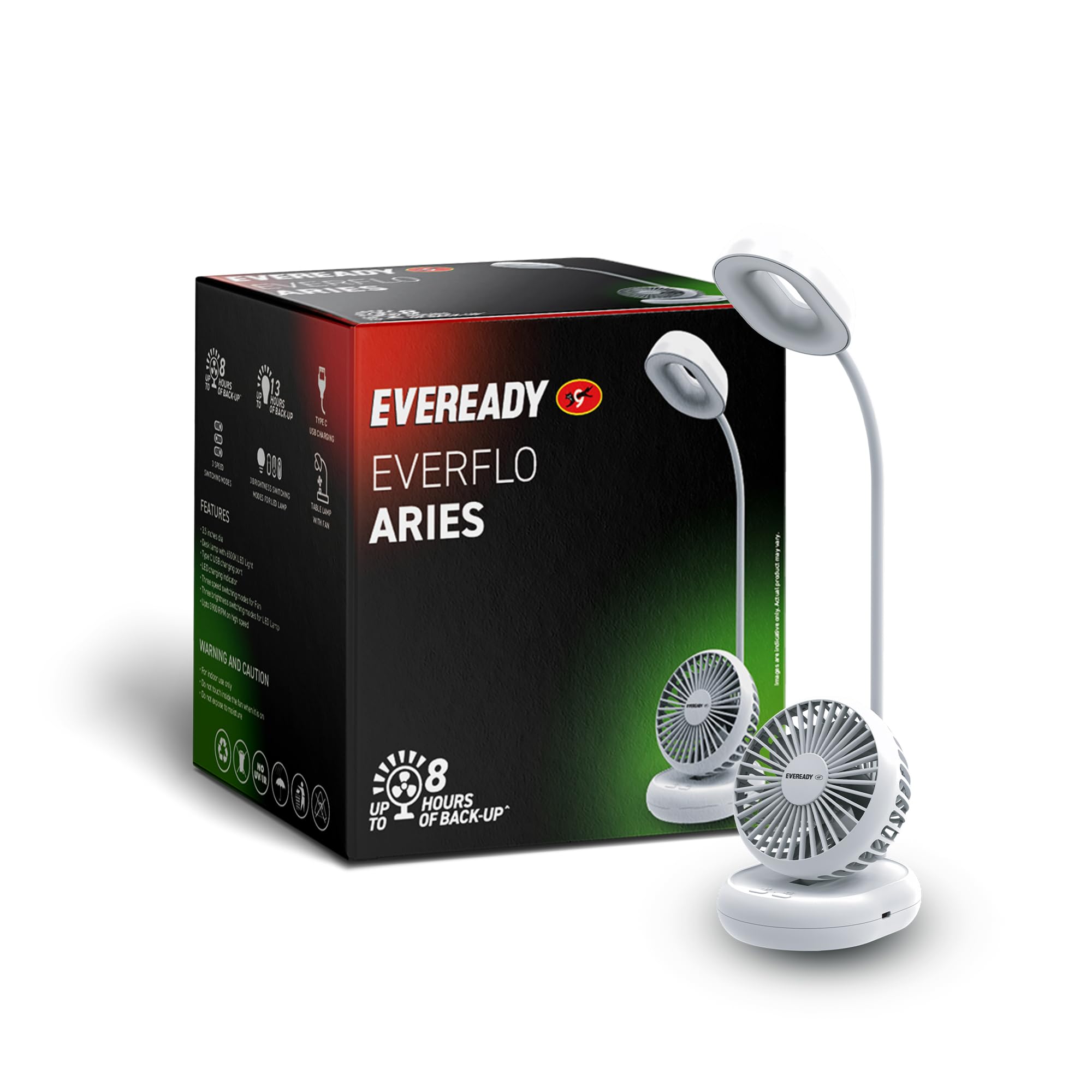 Eveready FE06 Everflo Aries Rechargeable Fan, White-image-30