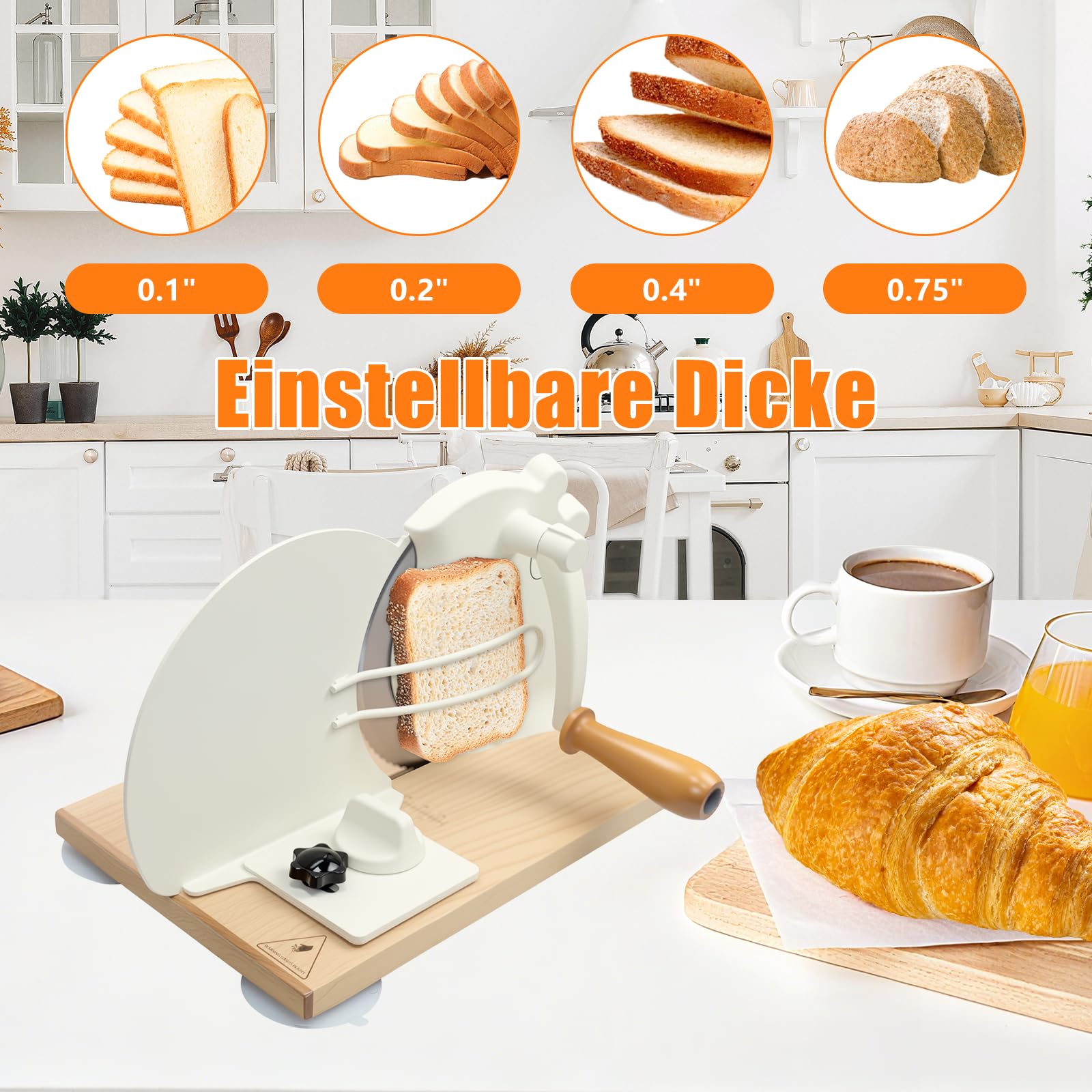 Verbesserter Brotschneidemaschine Manuell mit Gezahnten Edelstahlklingen, Einstellbarer Schnittstärke von 0-0,75 Zoll und Metallführungsschienen, Geeignet für Private Küchen Gewerbliche Bäckereien