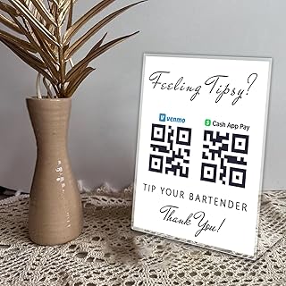 Virtual Tip Jar QR Code Display Sign - StyleSign Custom Acrylic Stand Plaque, Personalized Logo/Text/Image for Contactless Payments (Style-C)