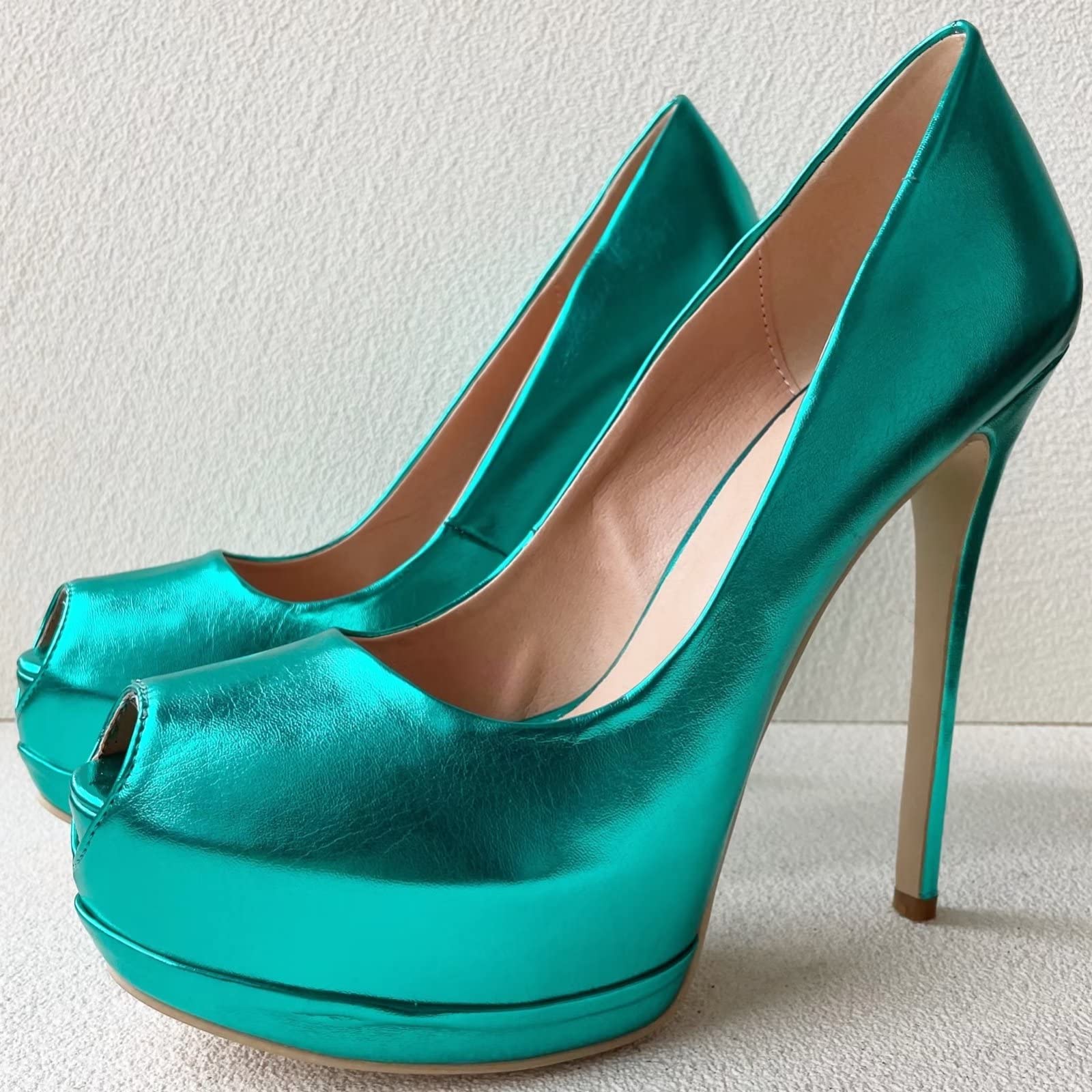 Frankie Hsu Sexy Stiletto Doppia Piattaforma tacco alto, classico blu verde foglia di tè sandalo moda tacco alto, grandi dimensioni designer Peep Toe Spike scarpe per donne uomini, Verde, 39 EU